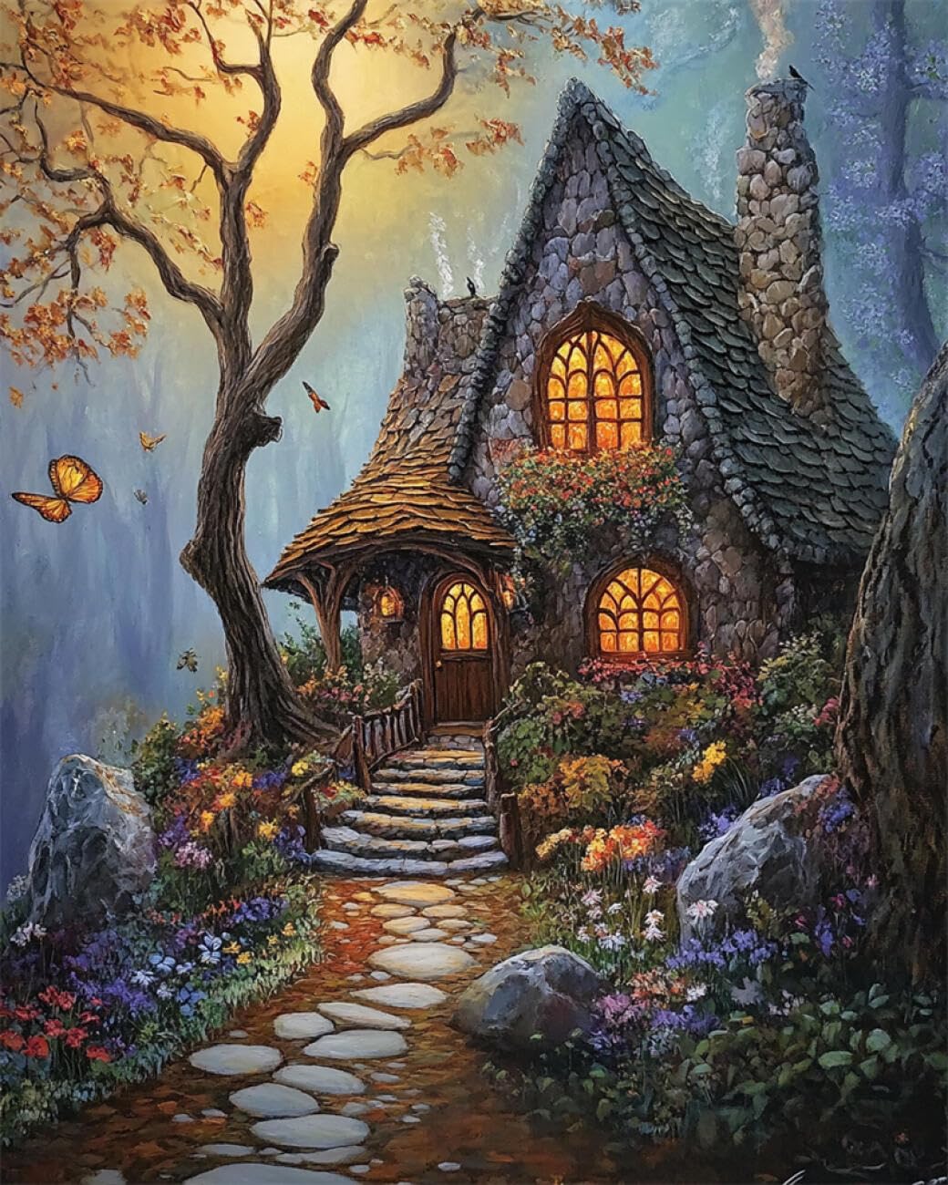 Rkflgew D Iy Bea Embroidery Kits Cottage Oil Painting 50X70cm