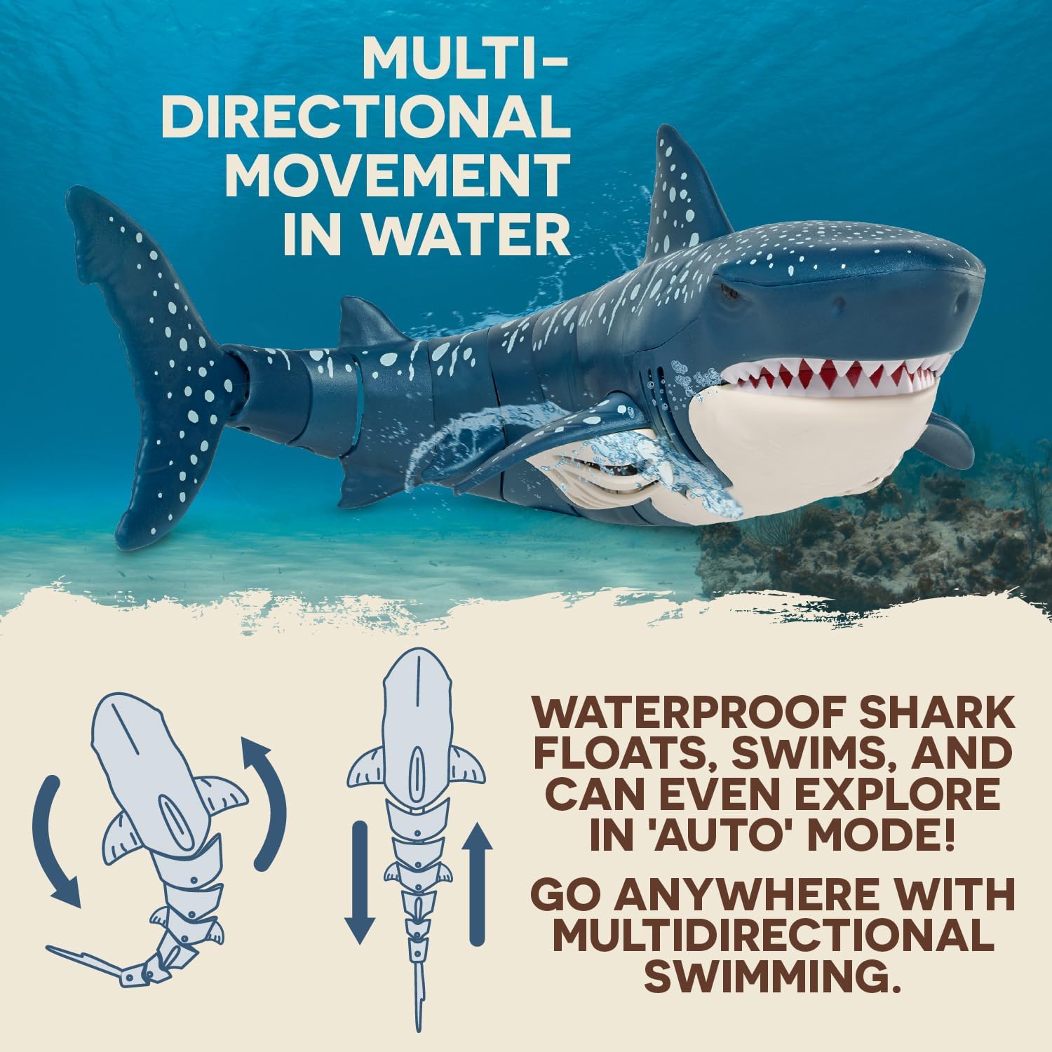 Terra by Battat - Remote Control Shark – Realistic Moving RC Shark Toy for Water Play & Swimming Pools – Fun RC Pool Ocean Lake Toys for Kids – Battery-Operated Floating Toy - 3 Years +