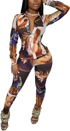 YouSexy 2 Piece Legging Pant Sets for Women Floral Print Long Sleeve Tracksuits Outfits