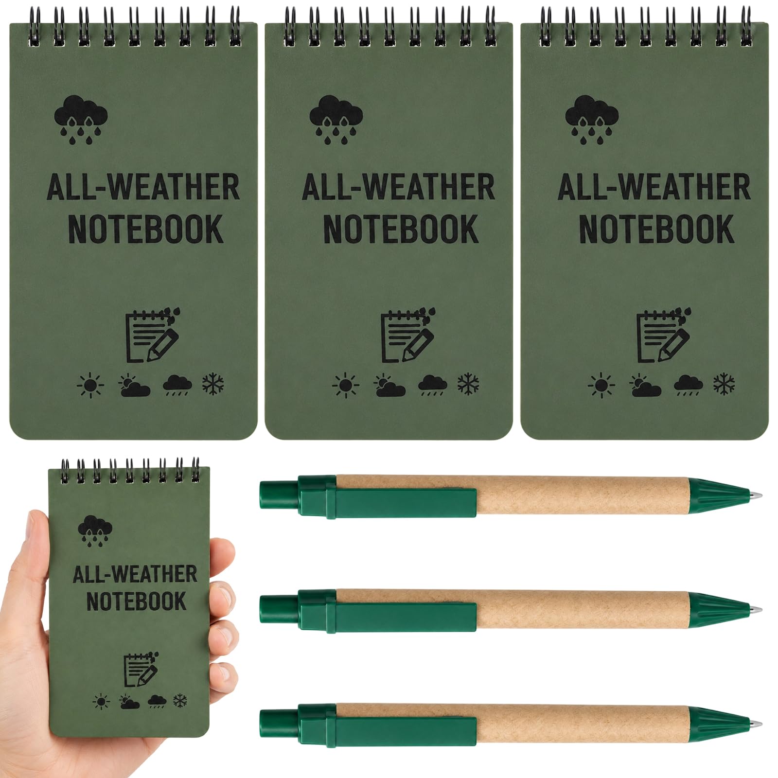 JBLJDWD 6Pcs Waterproof Notebook, Field Notes Writing Collection with Durable Water-Resistant Design, Ideal for Outdoor Activities and Daily Use, Includes 3 Notebooks and 3 Pens