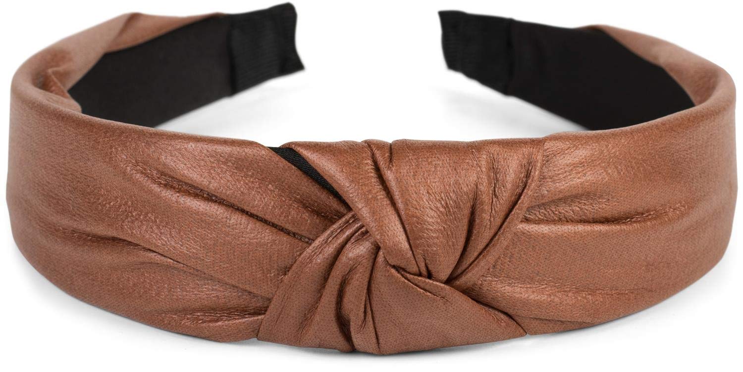 styleBREAKER women hairband iwith knot in faux leather look, retro style hairband, headband 04026046, color:Cognac - Image 2