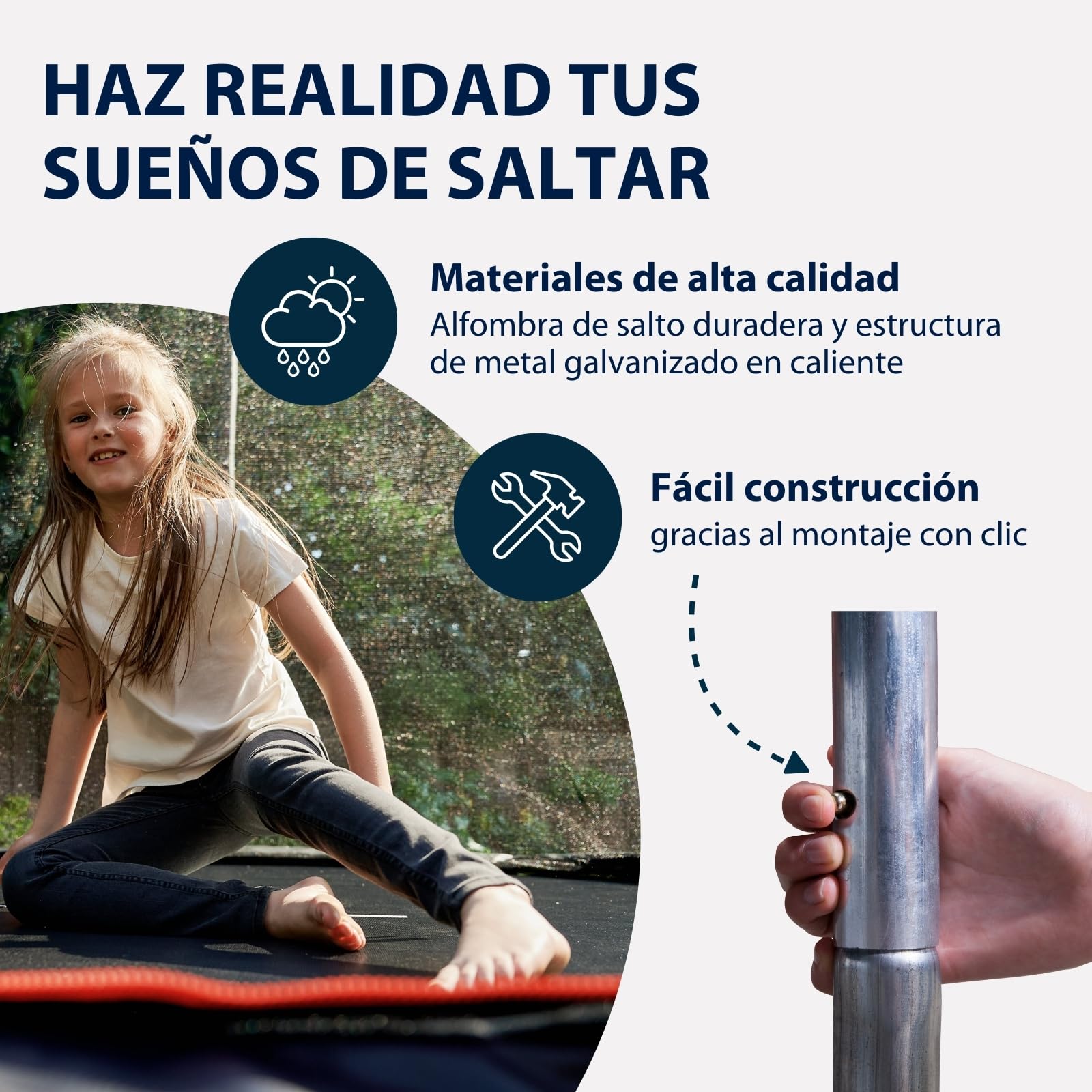 HUDORA Trampolin First Diferentes tamaños - Trampolín para Exteriores con Cubierta de Borde Resistente a Rayos UV y Red de Seguridad - Trampolín de jardín para niños y Adultos