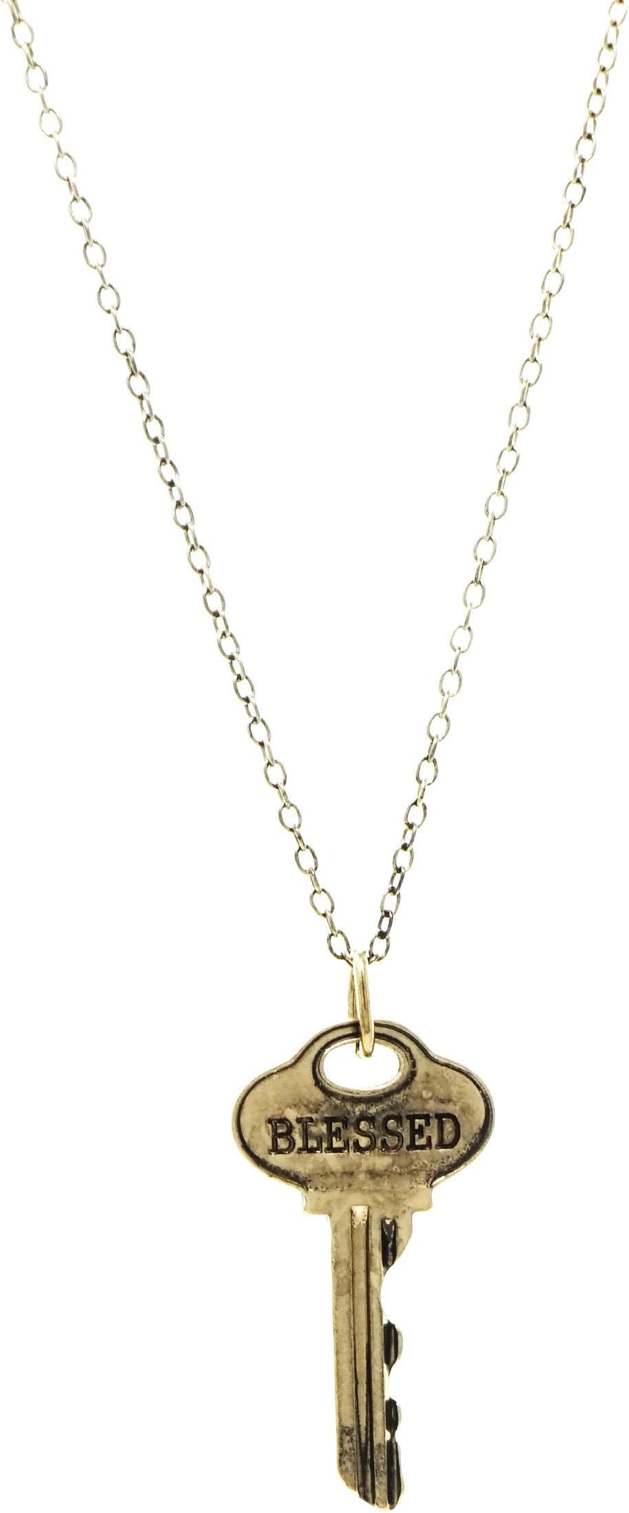 Elosee Inspirational Message Key Pendant Necklace 21"