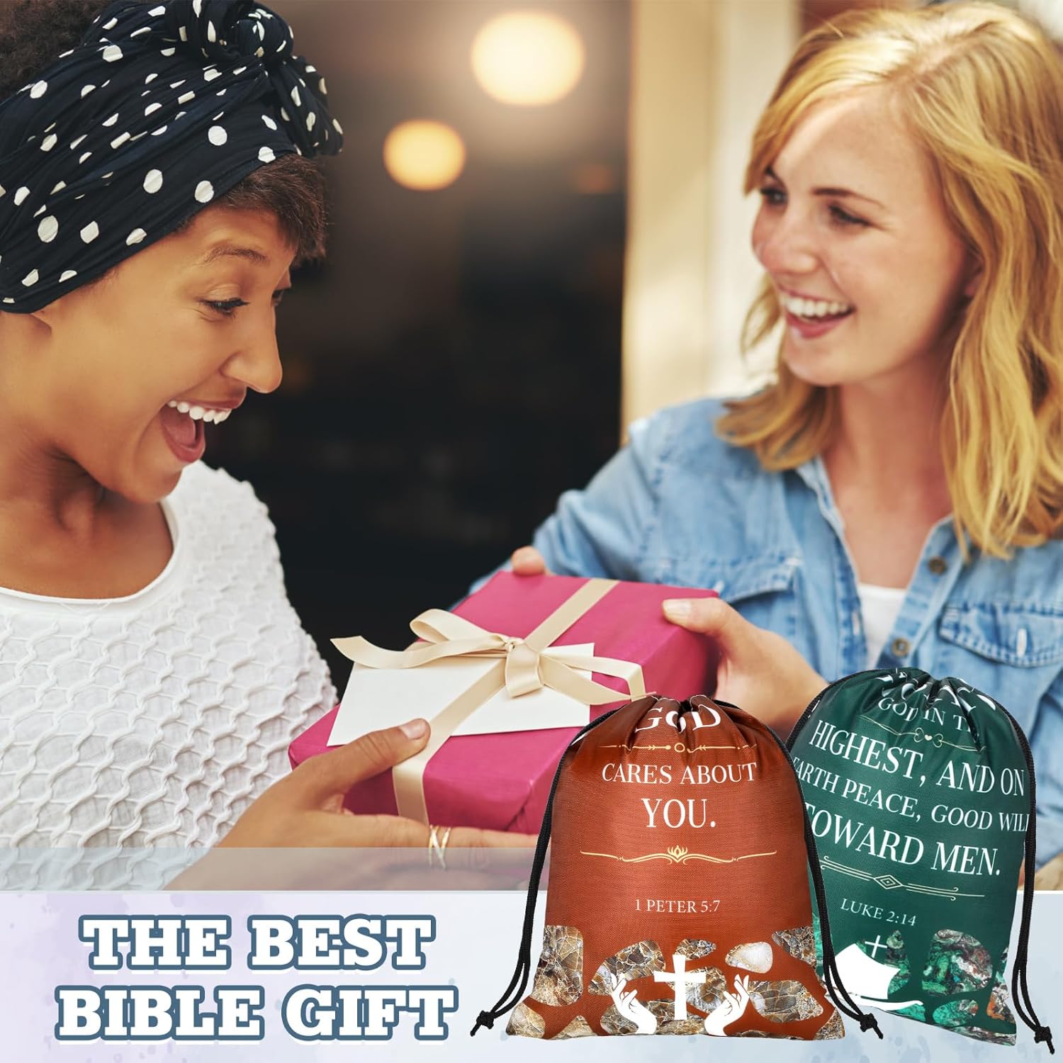 Hosuly 30 Pcs Christian Drawstring Bags Religious Bag with Drawstring Small Size Bible Verse Goodie Bag for Christian Gift - Image 7