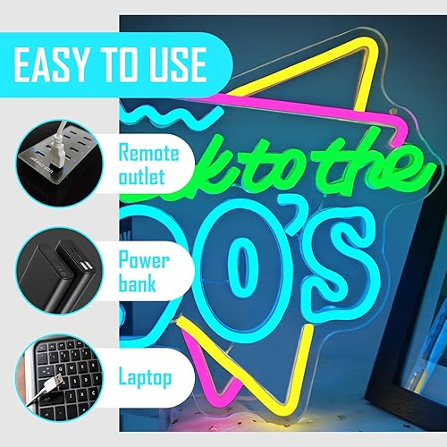 Miniatura 4 de Letrero de neón de Regreso a los 90 para decoración de pared, letreros de neón LED para decoración de fiesta de los 90, letrero de luz de neón de