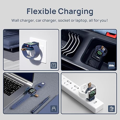 Miniatura 5 de NEWDERY - Cargador para reloj Apple Watch, USB, inalámbrico, portátil, ligero, magnético, carga rápida para Apple Watch Series SE, 7, 6, 5, 4, 3, 2,