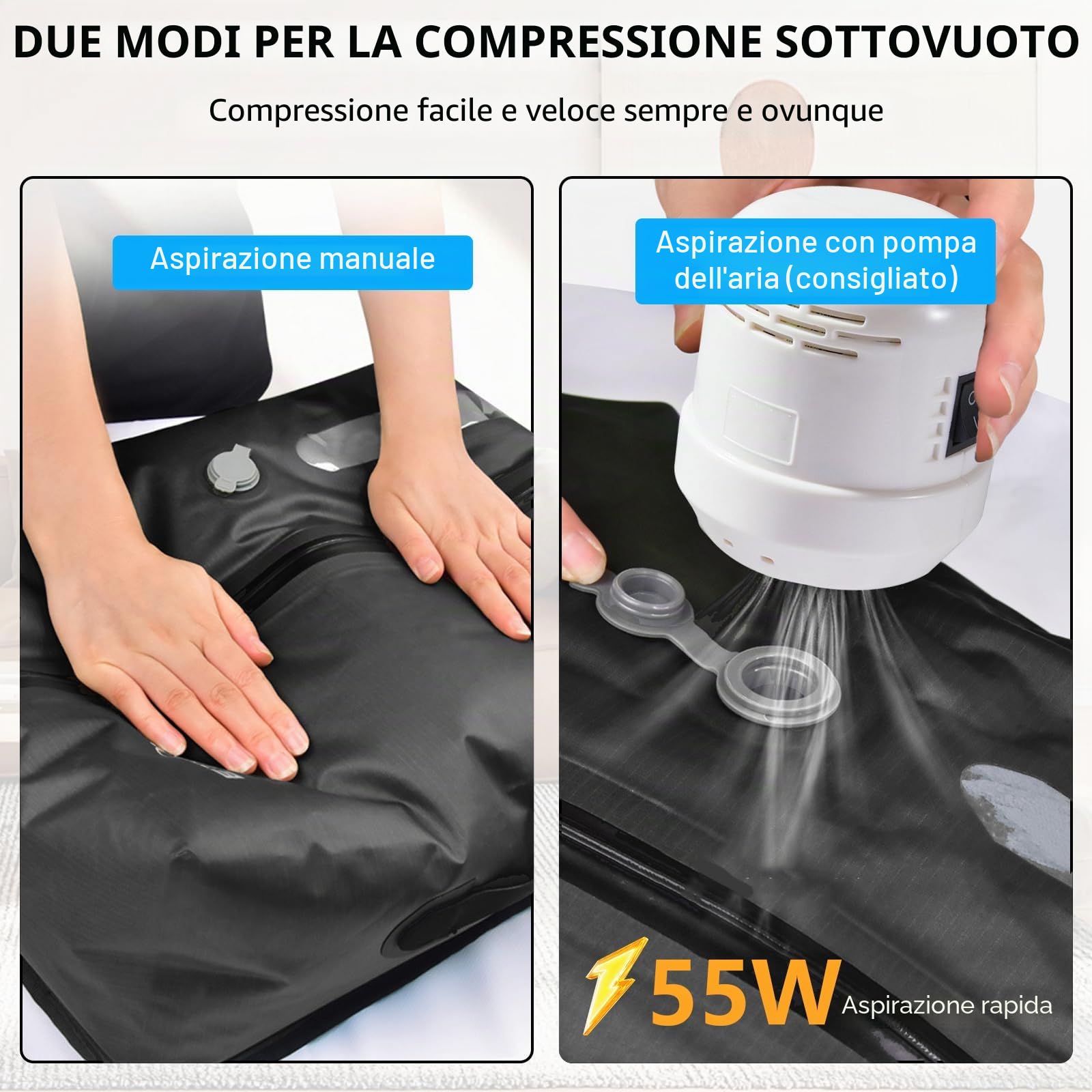 Confezione da 2 sacchetti sottovuoto in TPU con pompa ad aria elettrica, riutilizzabili, impermeabili, da viaggio, in nylon 70D, con chiusura lampo e valvola ermetica, organizer ermetico