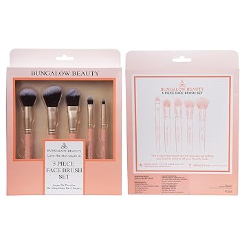 BUNGALOW BEAUTY Premium Makeup Brush Set of 5 | Face powder Brush Set | Angled Blush Brush, Foundation Brush, Contour Buffer Brush, Concealer Brush | 5pc Set | Easy To Hold | Precise Application For F