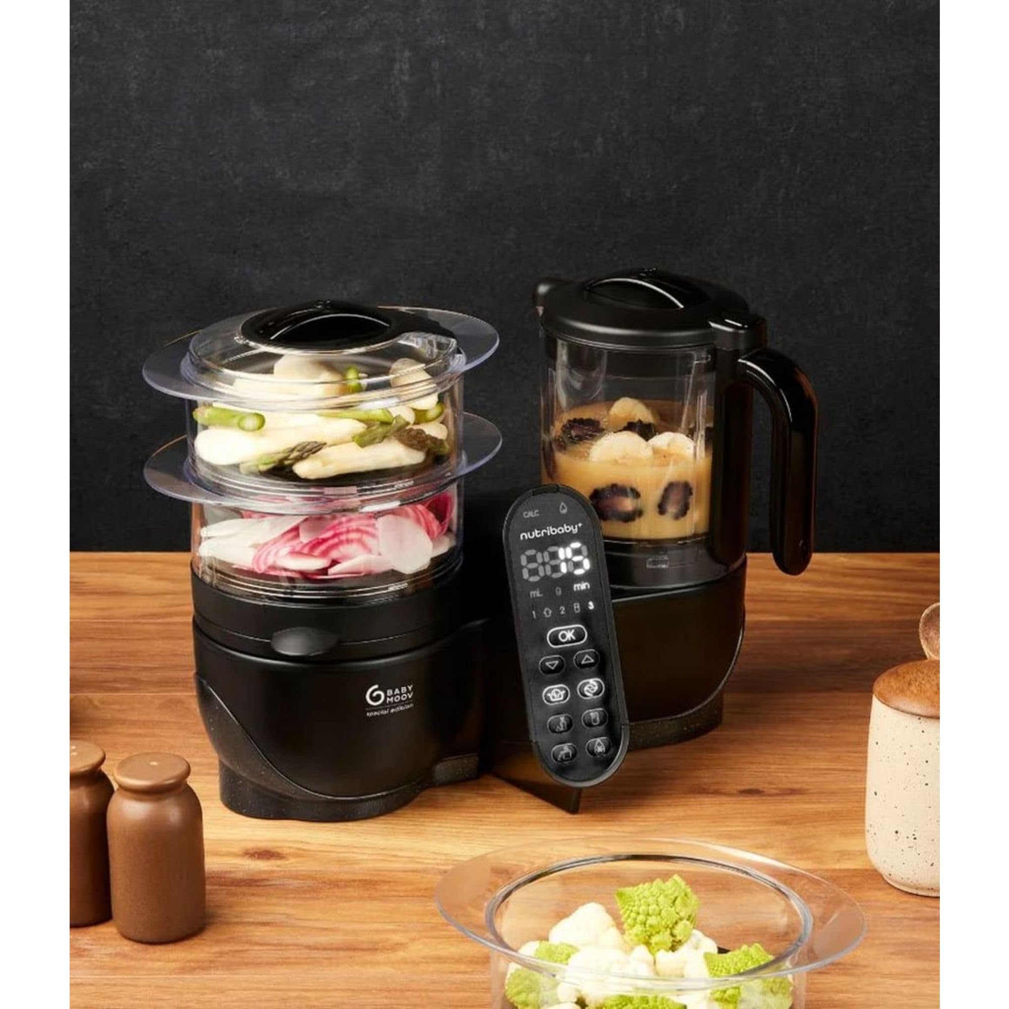 Babymoov Nutribaby (+) XL Robot Cooker, duża pojemność 2,9 l, do 14 posiłków w 1 cyklu, 6 funkcji w 1-2 koszach na parze - dywersyfikacja żywności - mikser dla niemowląt, czarny