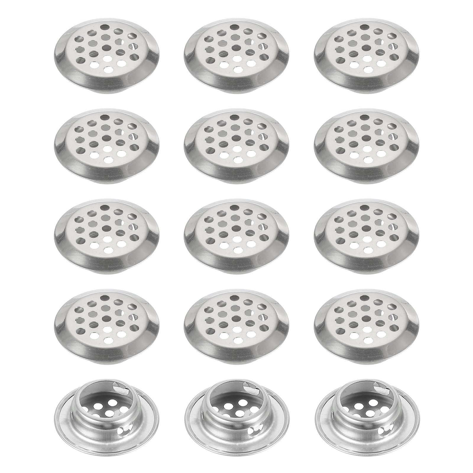 PATIKIL 29mm Circular Air Vents, 15 Pcs Round Mesh Hole Inclined Soffit Vents Stainless Steel Dual Panel Round Mesh Hole Louver for Bathroom Kitchen Wardrobes Shoe Sundry Cabinets, Silver