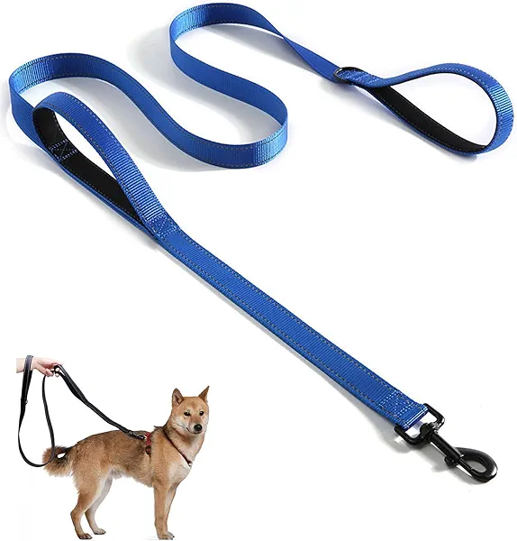 Aeclleca Soft Handle Reflective Black Dog Leash with 2 Padded Handles, 5FT Heavy Duty Pet Lead for Medium & Large Dogs, Comfortable Anti-Slip Grip & Night Safety Design (Blue)