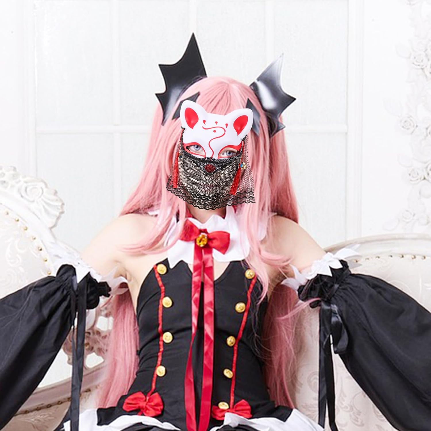 Operitacx Lace Fox Face Mask for Halloween, Creative Half Masks for Cosplay Halloween Masquerade Christmas Party