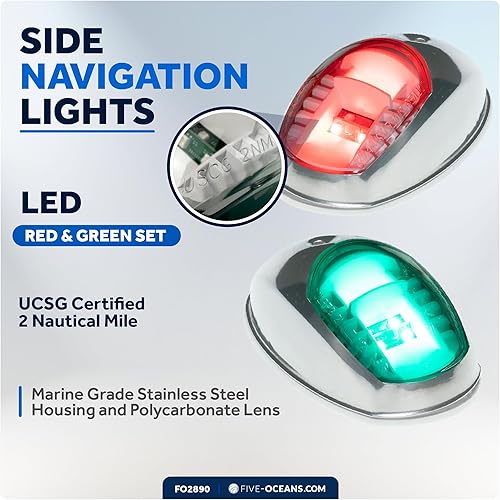Miniatura 2 de Five Oceans Luces LED de navegación para barcos, luz de arco, luz lateral de montaje horizontal, rojo y verde, 12V, certificado USCG 2NM - FO2890