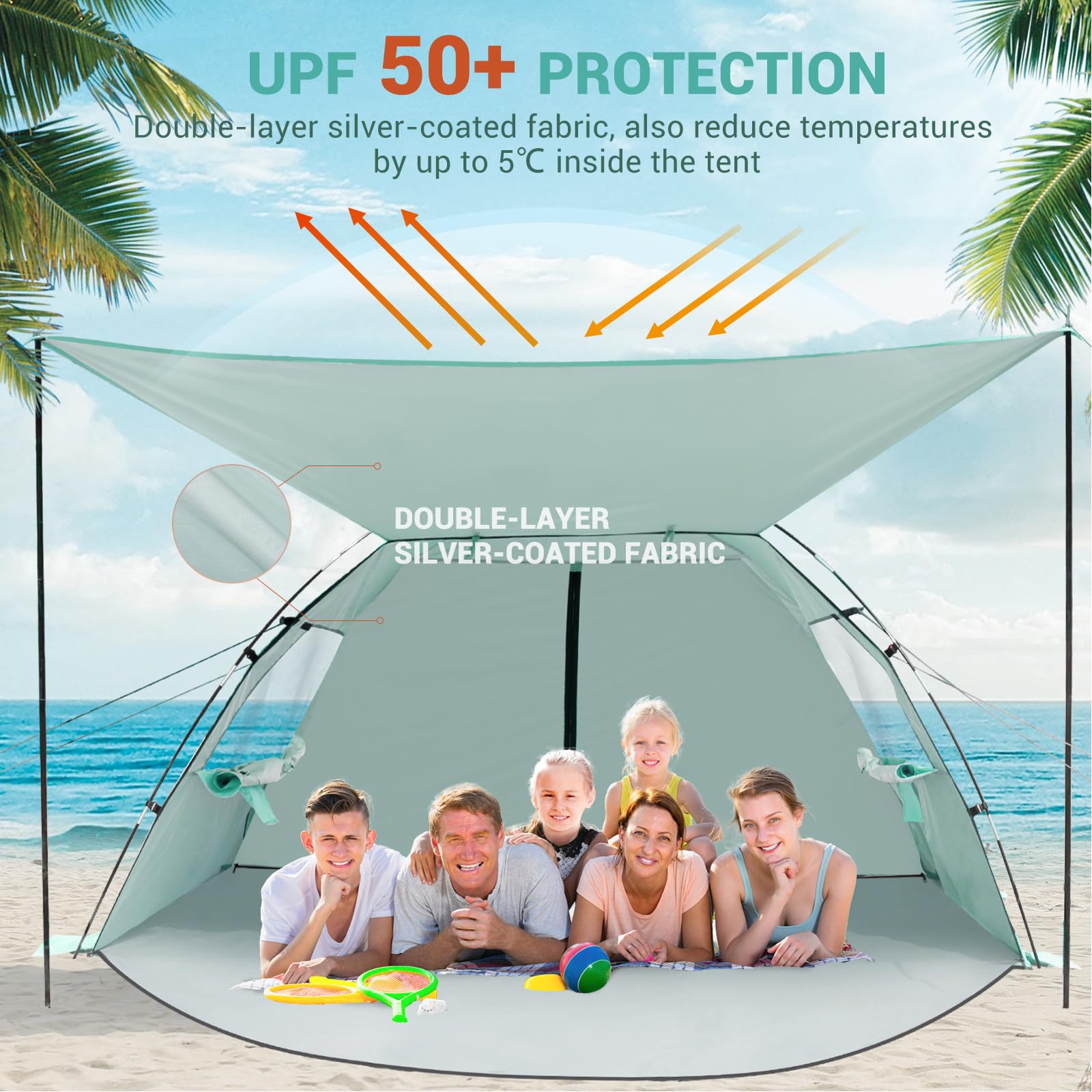 Elegear Tenda da Spiaggia Completamente Chiusa per 4-7 Persone con Protezione Solare UPF 50+