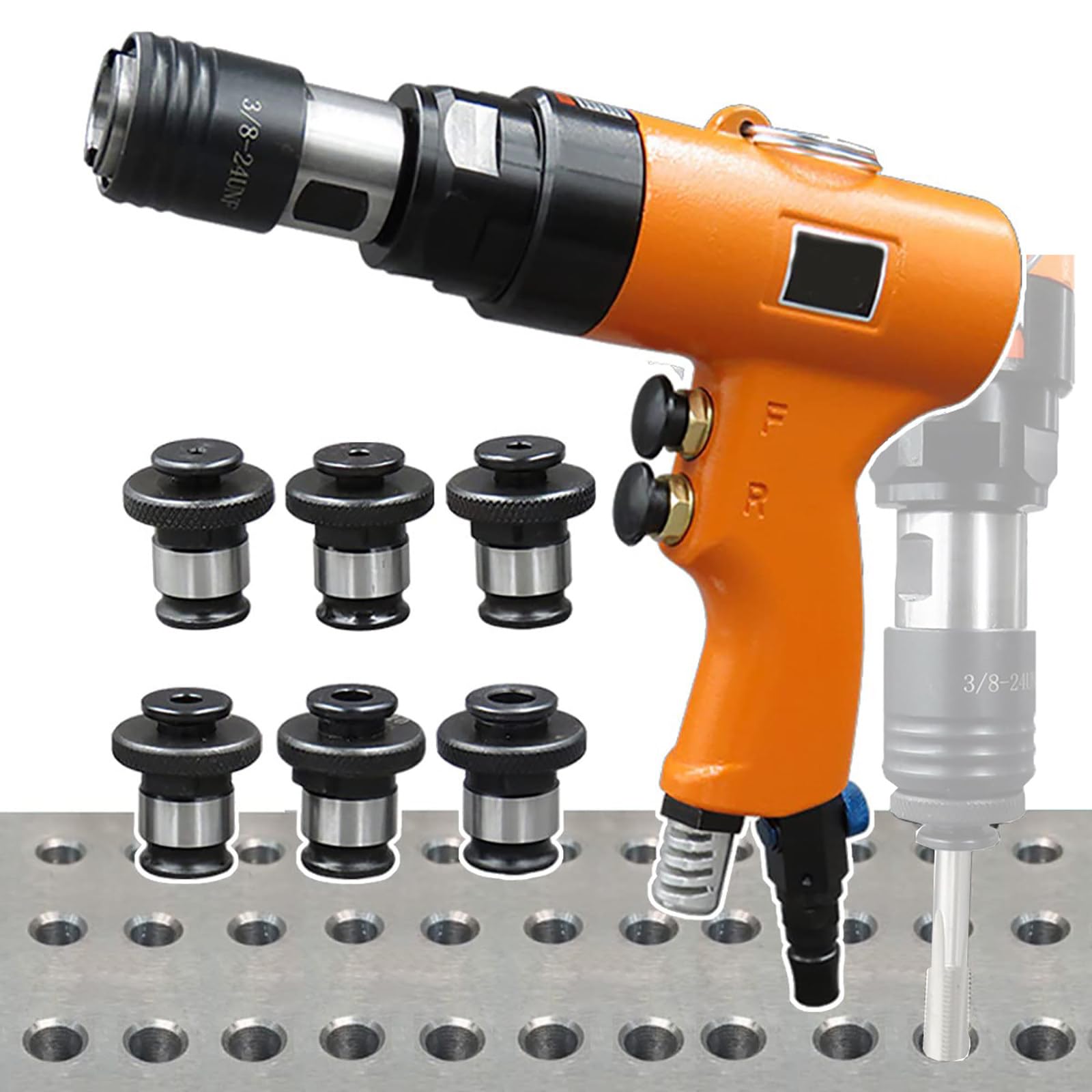 Máquina cortadora de machos neumática, con 6 pinzas (M3 - M12), cabezal autoblocante, velocidad ajustable, taladro multiusos para taladrar/roscar