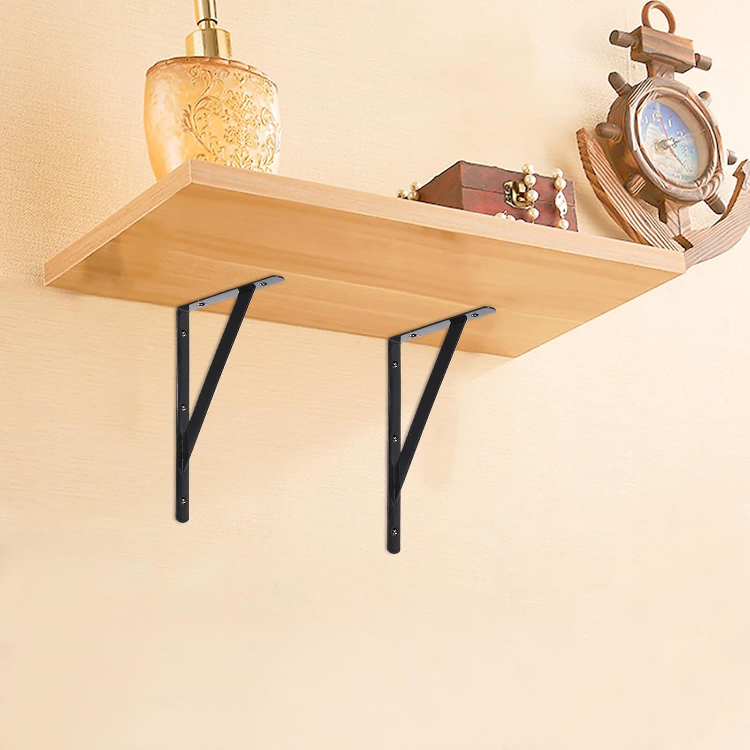 12pcs Heavy Duty Iron Wall Shelf Brackets Black Triangle Support Brackets for Wood Shelves Wall-Mounted Hardware 200x120x2mm for Home and Garage Storage