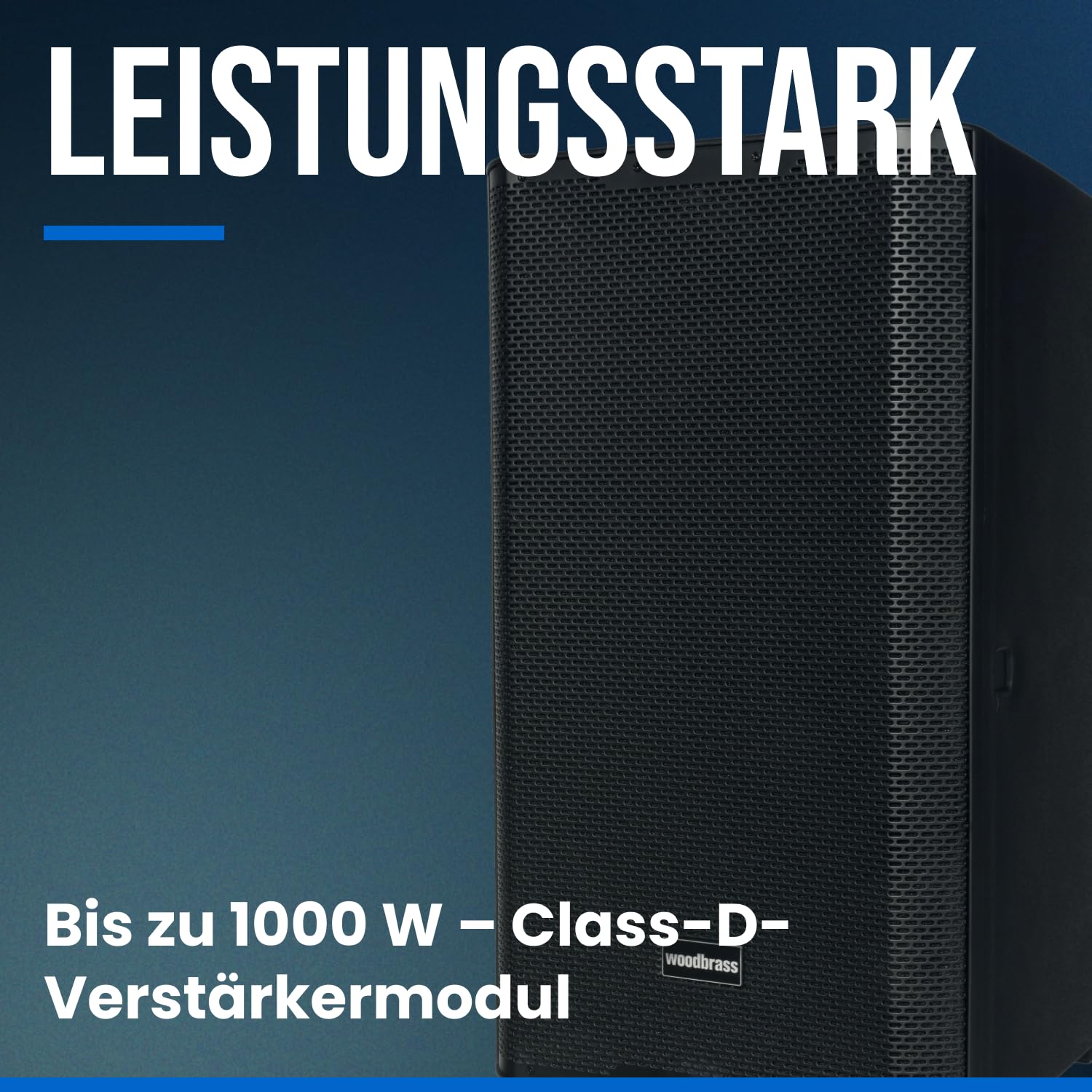 WOODBRASS DXPRO 15 Aktiv-Lautsprecher, verstärkt, leistungsstark, Bluetooth, 38,1 cm (15 Zoll) – Klasse D 125 dB – robust, tragbar, 3 Eingänge, kabellos, DSP – DJ, Konferenz, Konzert