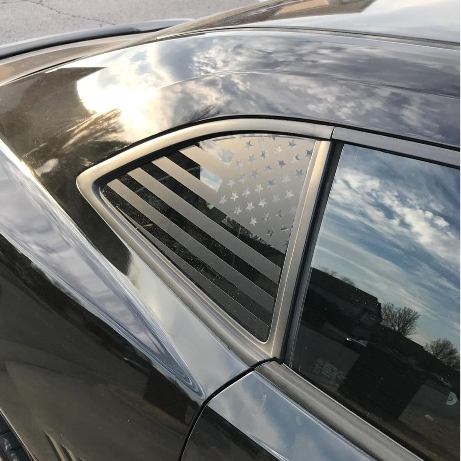 Zhizhong Rear Side Quarter Window Decal Fit for Chevy Camaro 2010-2015, Matte Black American Flag Sticker (A Pair, Matte Black)