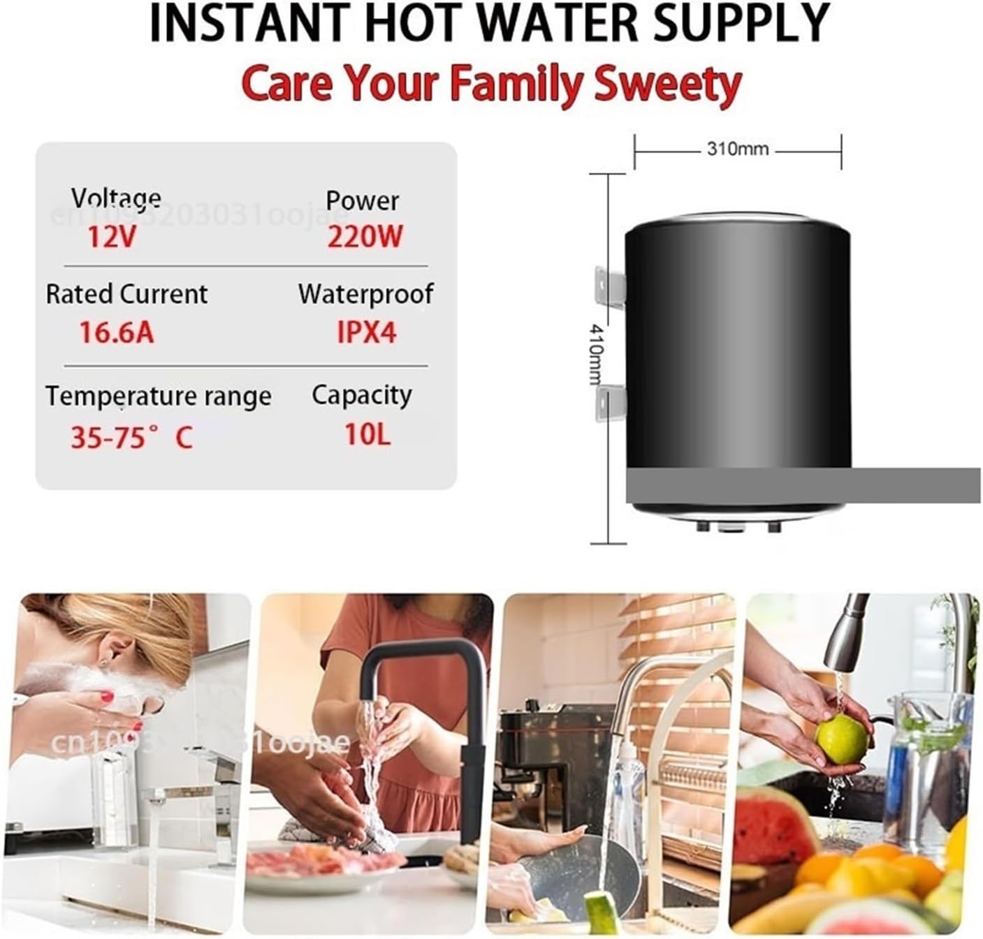 Single Dual 12V 220V Electric RV Water Heater Compact Point of Use Tank for RV, Camper Heating Solution for Bathroom, Shower(Dual 12V 220V 10L)
