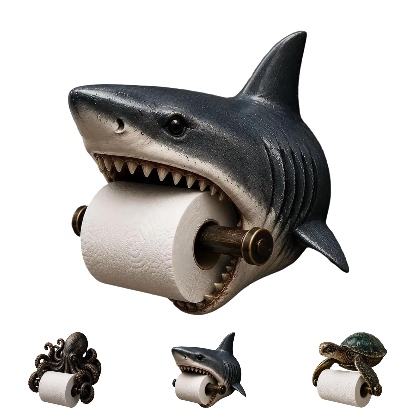Toilet Paper Roll Holder, Ocean Themed Toilet Roll Holder Wall Mounted, Octopus Shaped Paper Towel Holder, Toilet Tissue Storage Container for Bathroom, Home, Kitchen，shark