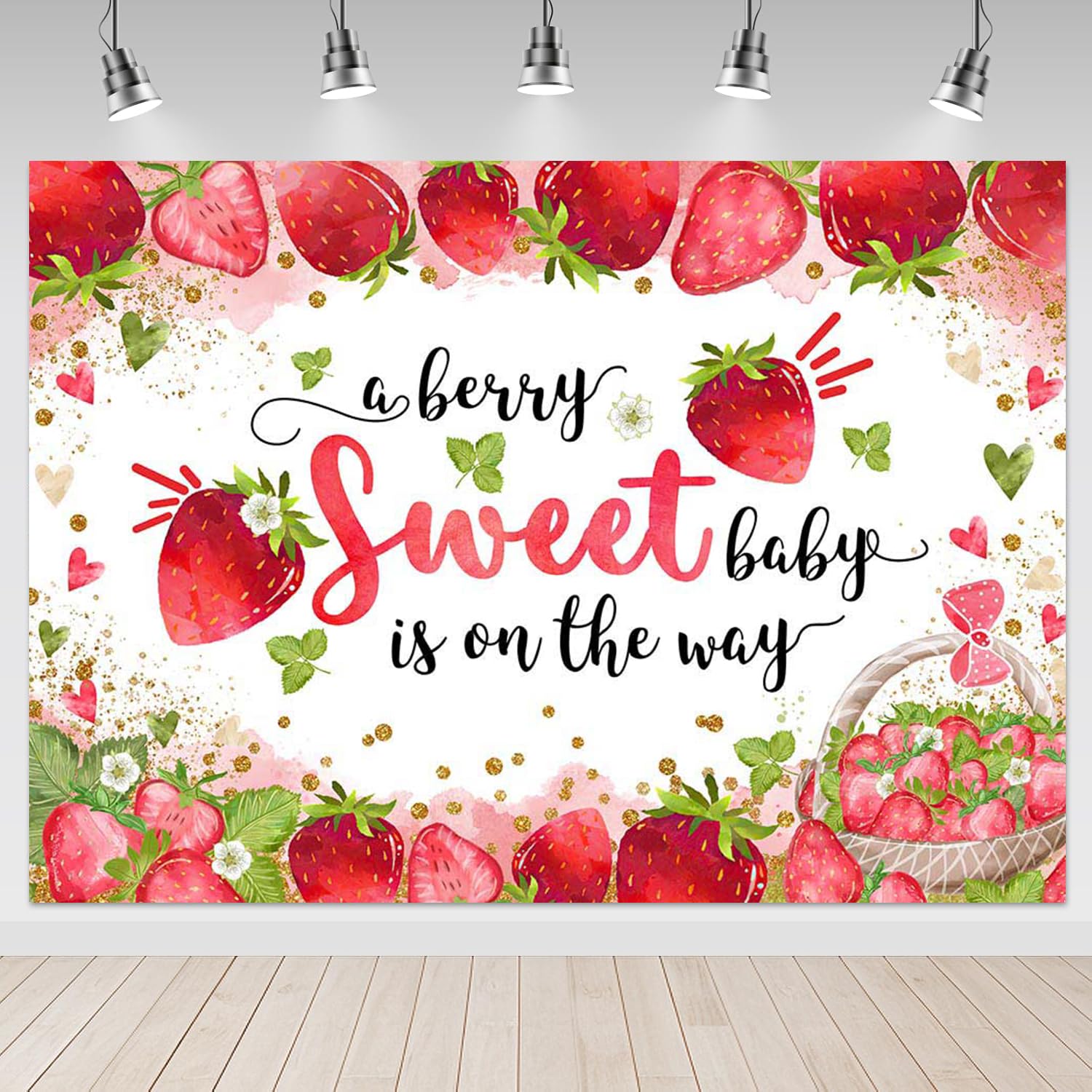 Mocsicka Strawberry Baby Shower Backdrop 7x5ft Strawberry Baby Shower Decorations A Berry Sweet Baby is On The Way Photography Backdrop Cake Table
