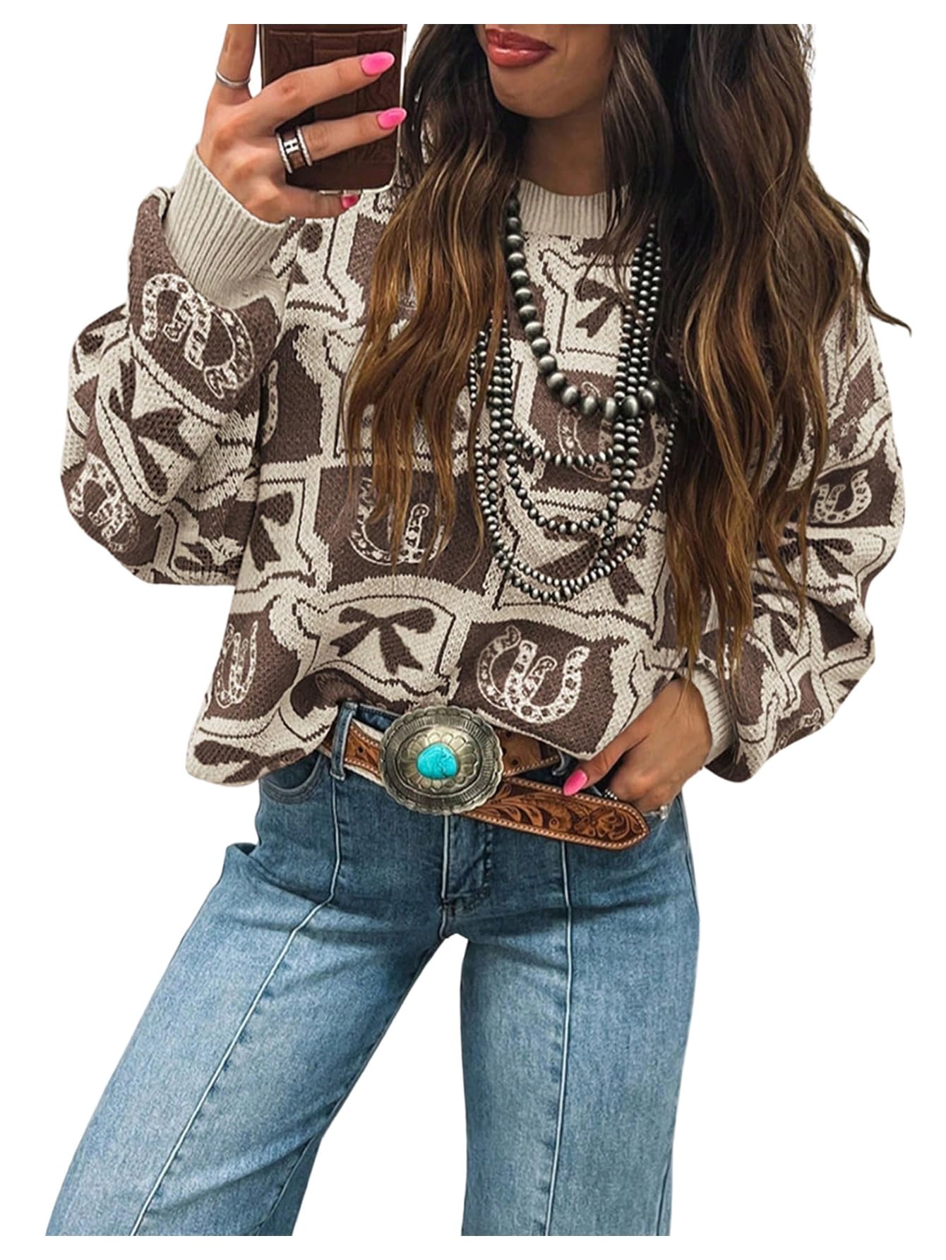 GORGLITTER Womens Cute Bow Vintage Sweater Christmas Oversized Chunky Cozy Pullover Sweaters
