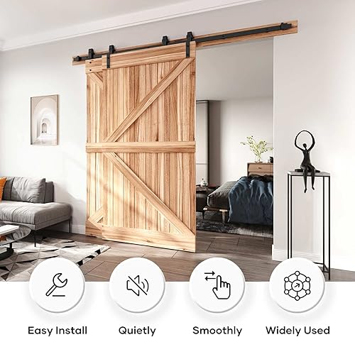 Miniatura 2 de EaseLife Kit de herrajes para puerta corrediza doble de granero de 9 pies, pista única, resistente, se desliza suavemente silenciosamente, fácil de