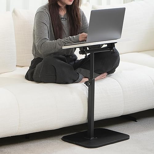 Miniatura 3 de Mesa auxiliar pequeña ajustable, altura ajustable, diseño de panel abatible y giro de 360, reposabrazos de sofá, mesa auxiliar en forma de C,