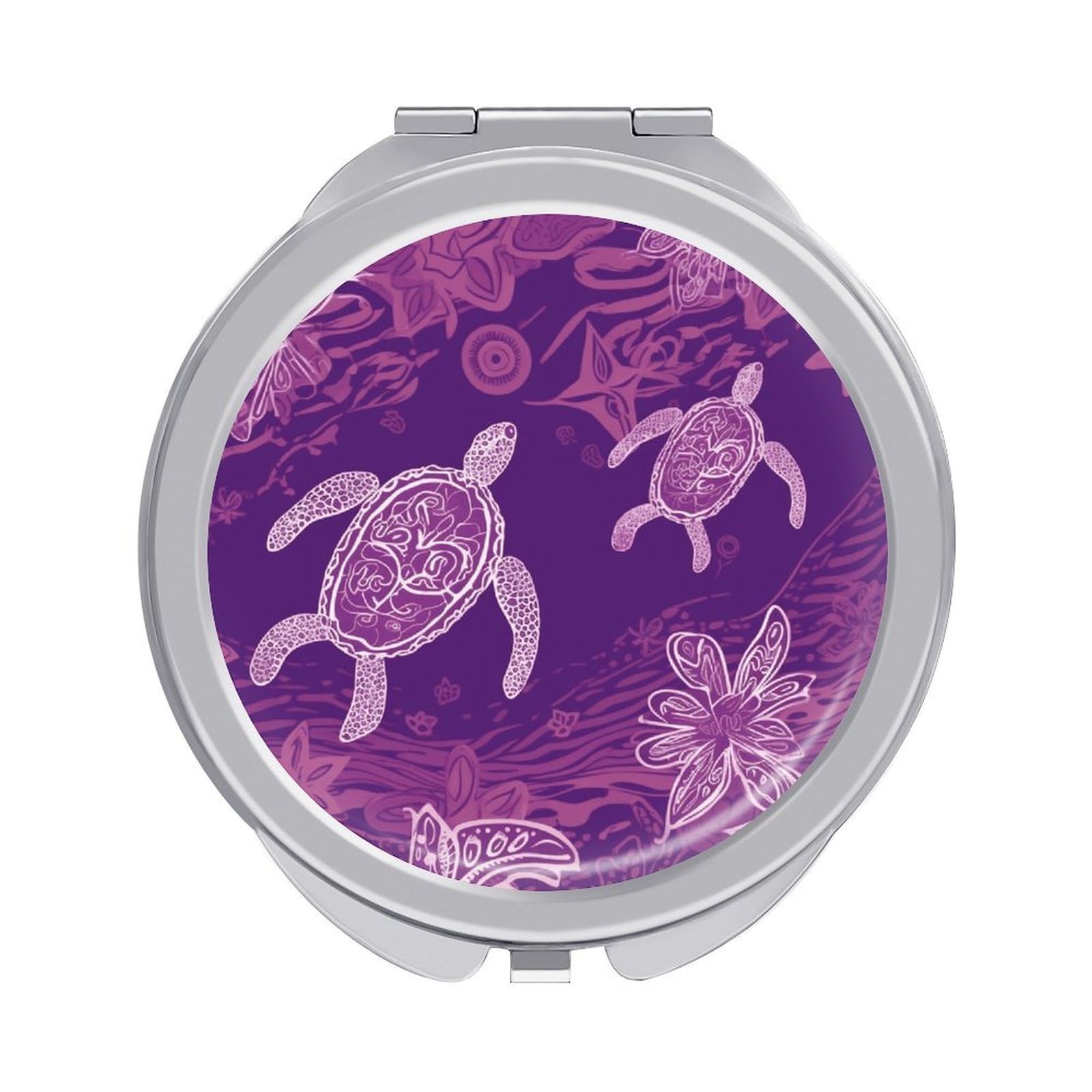 VstaDank Hawaii with Purple Sea Turtle Travel Makeup Mirror 2 X /1 X Magnifying Mini Vintage Pocket Mirror for Purse Small Portable Folding Small Round Mirrors Portable Vanity Mirrors for Women