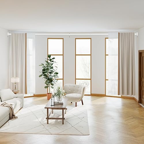 Miniatura 6 de Barras de cortina de tensión blancas para ventanas de 40 a 146 pulgadas, barra de tensión resistente, barras de cortina ajustables, sin taladrar