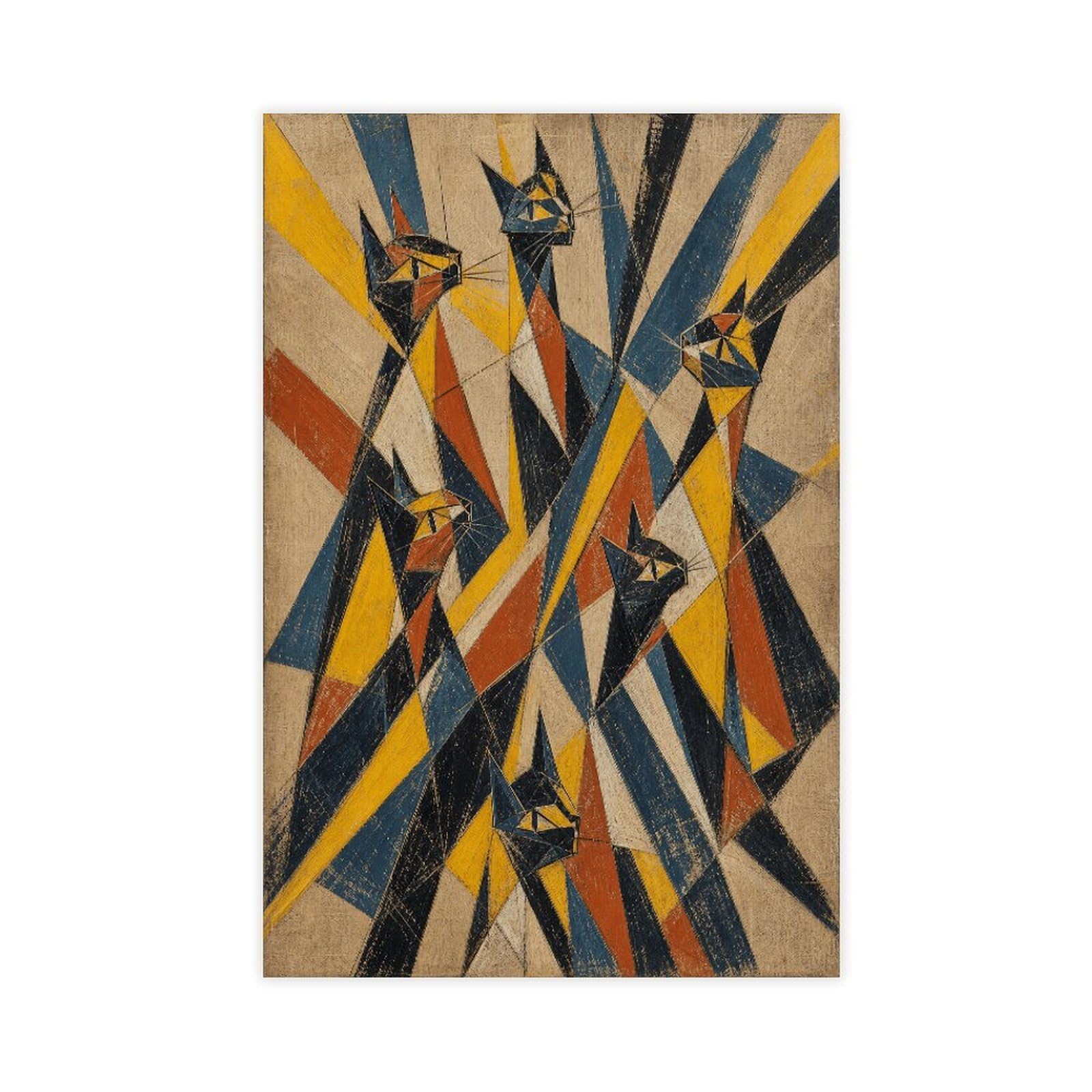H3b8u2y5 Unframe-Style-16 Geometric Cat Group Canvas Wall Art, Cubist Dorm Decor