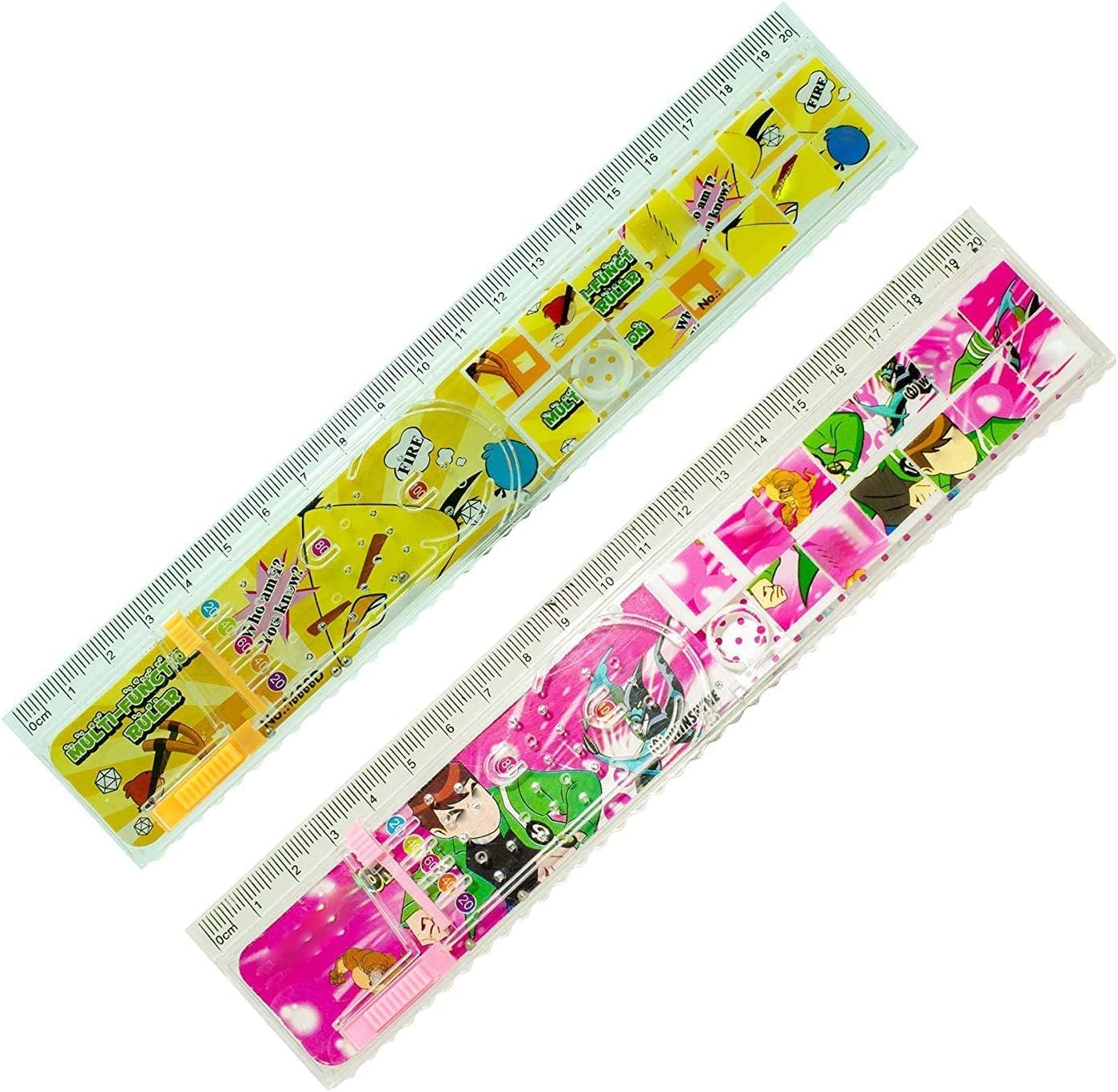 AK Store (2-Pack) Plastic Ruler Scale, Birthday Return Gift Item for Kids, Boys Girls (Cartoon Multi-Function 20cm Long Ruler Scale with Ball Game & Cartoon Picture Puzzle Game)-image-9