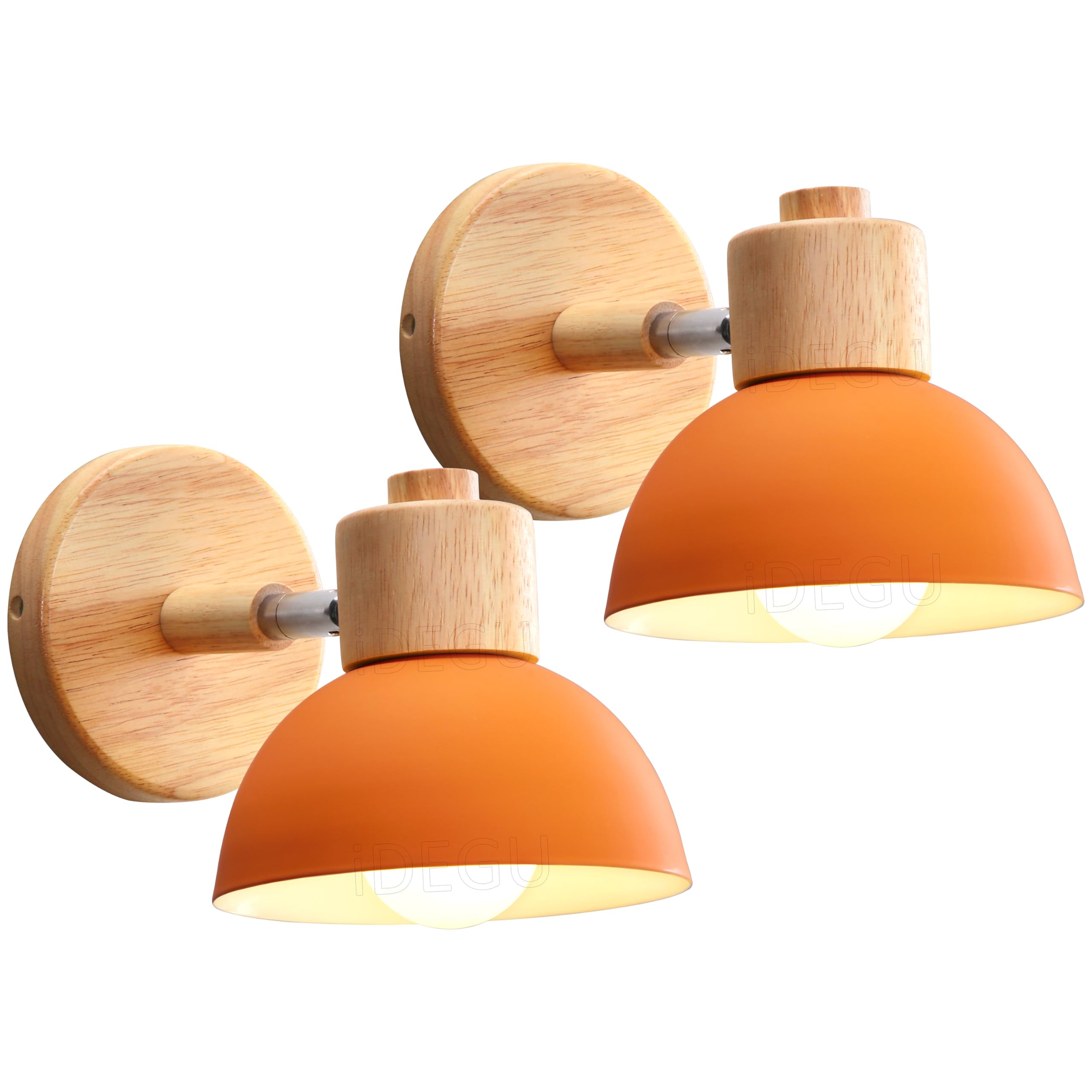 iDEGU 2 Pieces Modern Interior Wall Lamps Wood Metal Semicircular Lampshade E27 Adjustable Vintage Wall Lamp for Bedroom, Living Room, Kitchen, Corridor, Coffee Shop — image 1