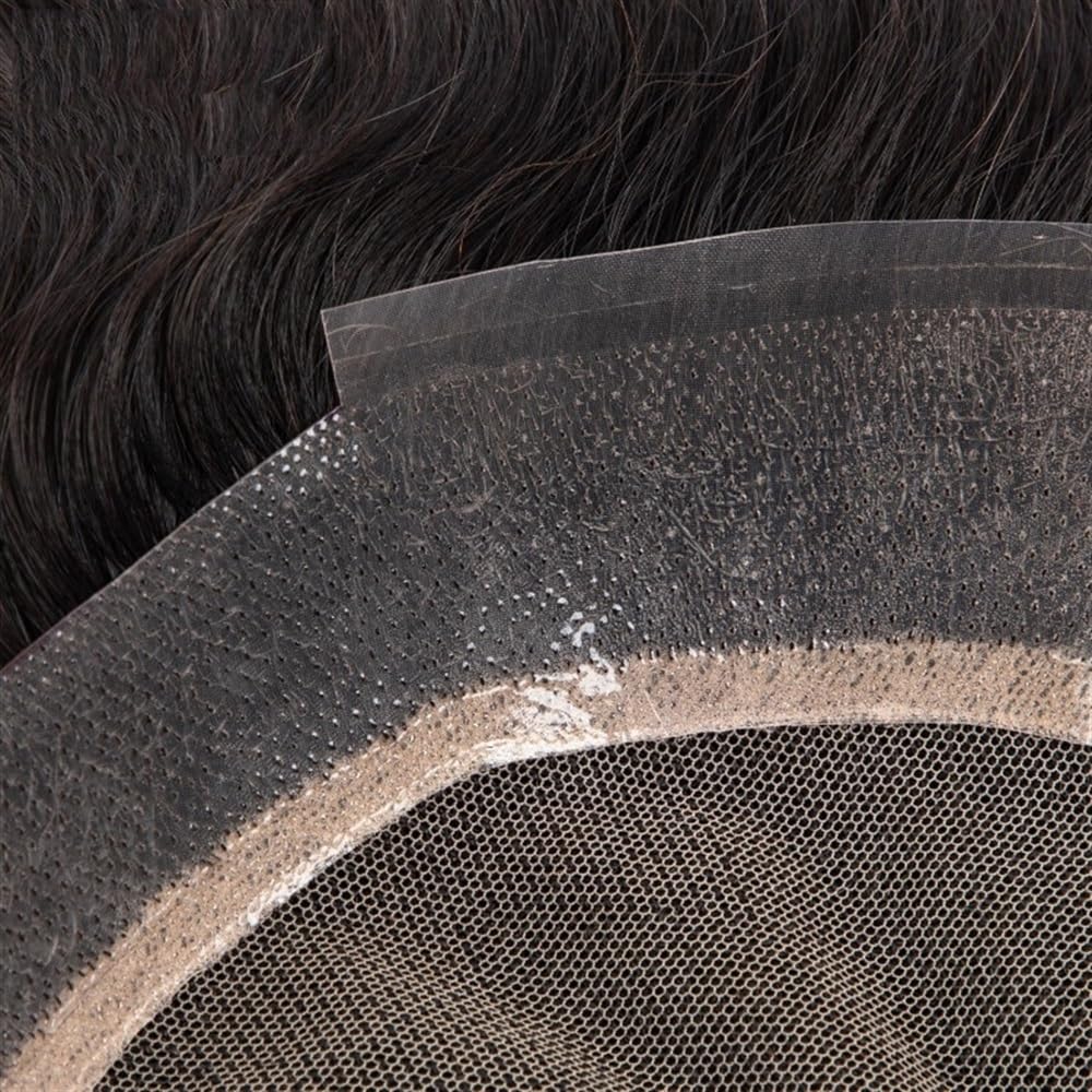 Parrucca da uomo in pizzo francese lungo 15 cm, capelli umani (lisci) Hairline Fine(7"x9")