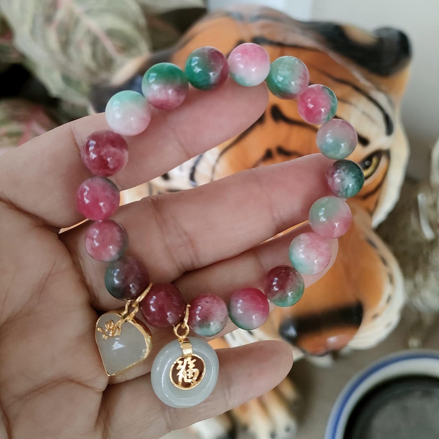 Heavens Tvcz Healing Bracelets for Women Spiritual Positive Sayings Thai Handmade Crystal Beaded Ornaments Chakra Bracelet with Pendant Jade Heart and Coin Lucky Happy Mood Bracelet - Image 8