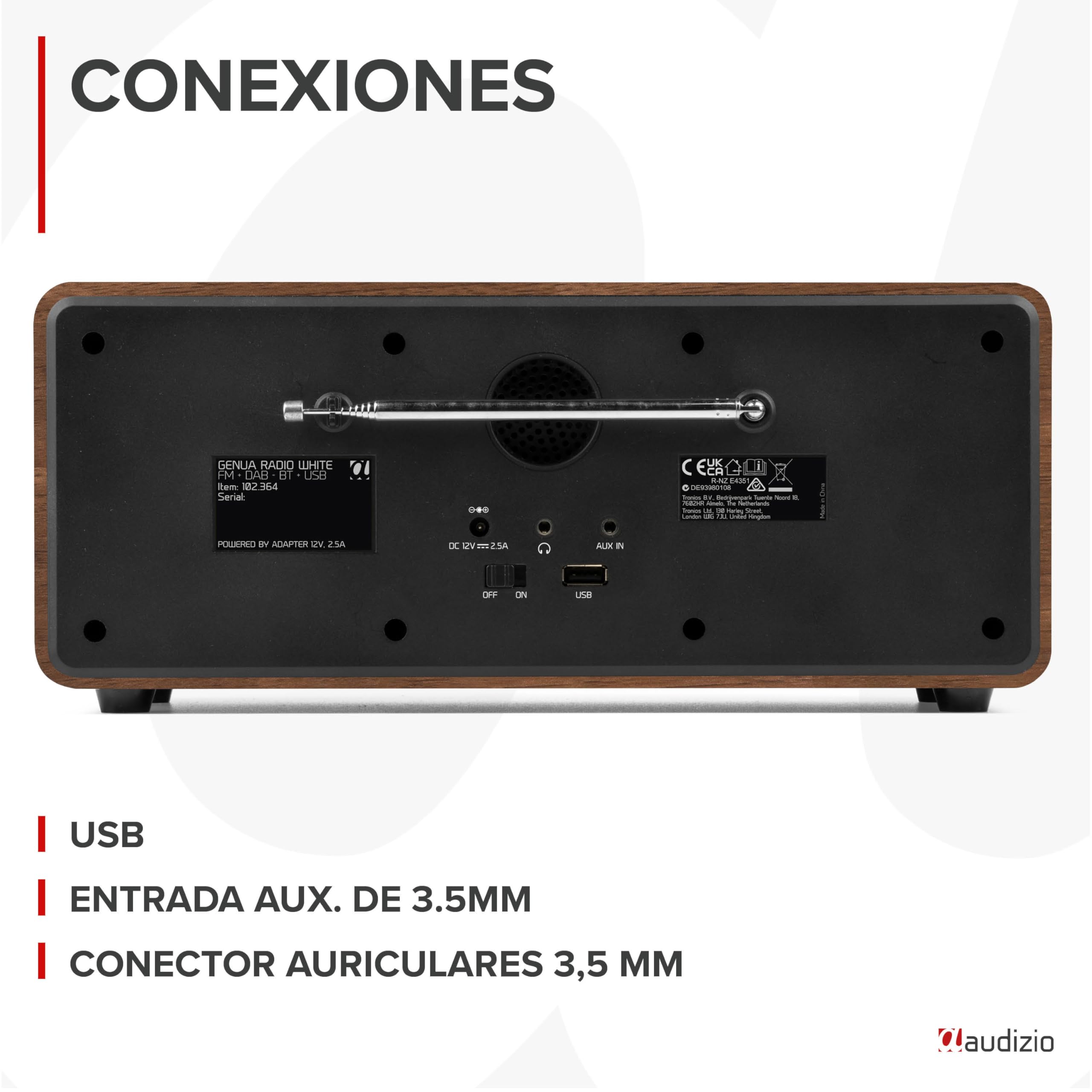 Audizio Genua Dab Radio Digital Dab con Bluetooth, Altavoz estéreo, Pantalla Color de 2,8", Radio FM, Mando a Distancia, Función Doble Alarma y Apagado, transmisión inalámbrica, en Color Blanco