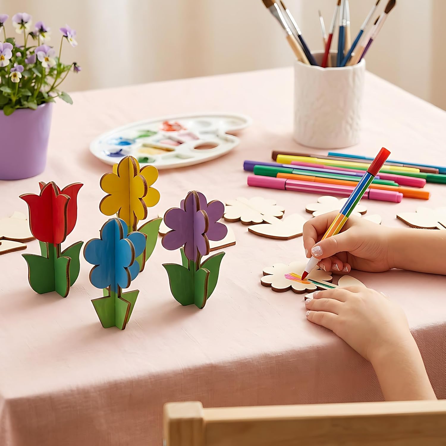 12Pcs 3D Wooden Flowers for Crafts - Unfinished Wood Flower Shapes to Paint image 3