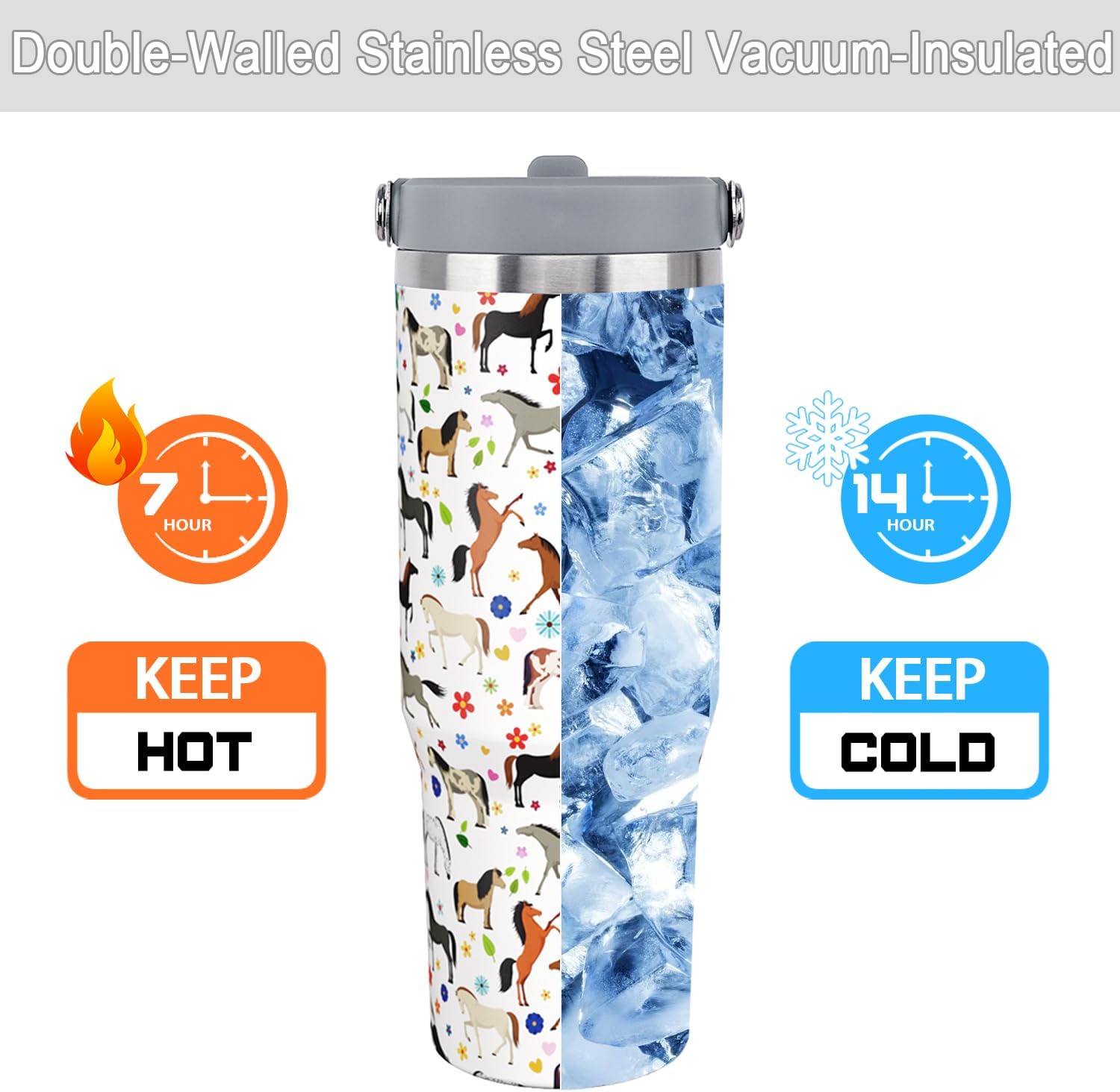 Horse Tumbler with Handle Gifts Stuff for Women Girls Stainless Steel 30oz Insulated Water Bottle Cup Mug Gift for Men Horse Lovers - Image 3