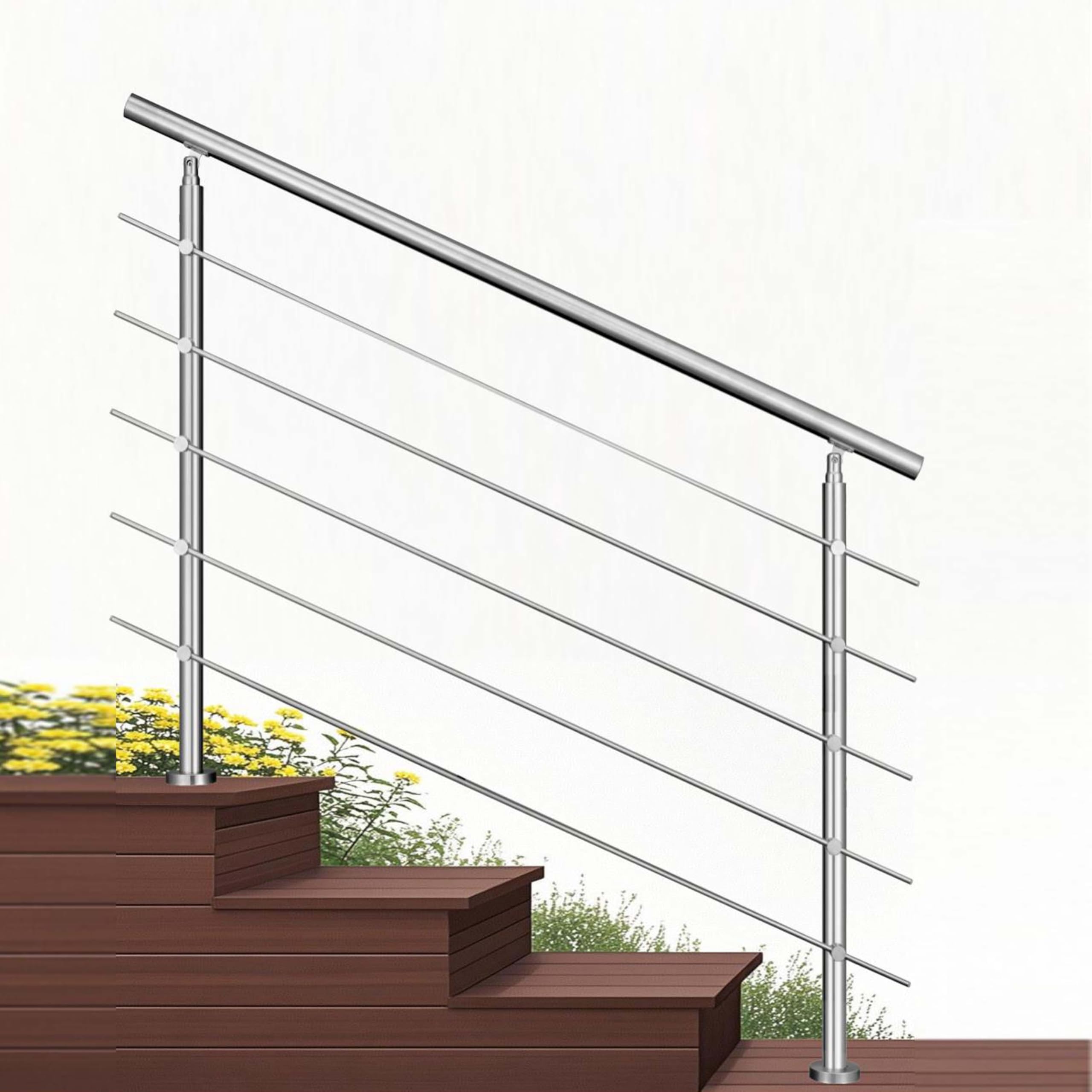Garde-corps 180cm argenté en inox avec 1 main courante et 5 traverses pour intérieur