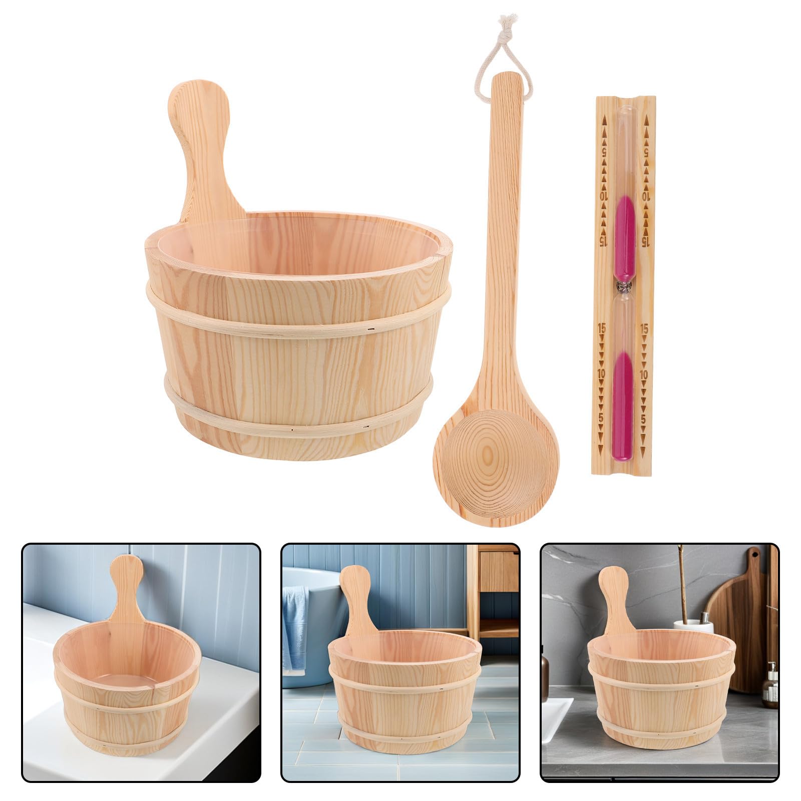 YARNOW Badeeimer 4l mit Ergonomischem Griff, 1 Satz für Sauna | Naturmaterial, Beige, Leicht zu Tragen mit Stabilem Henkel, Passend für Bad und Zuhause