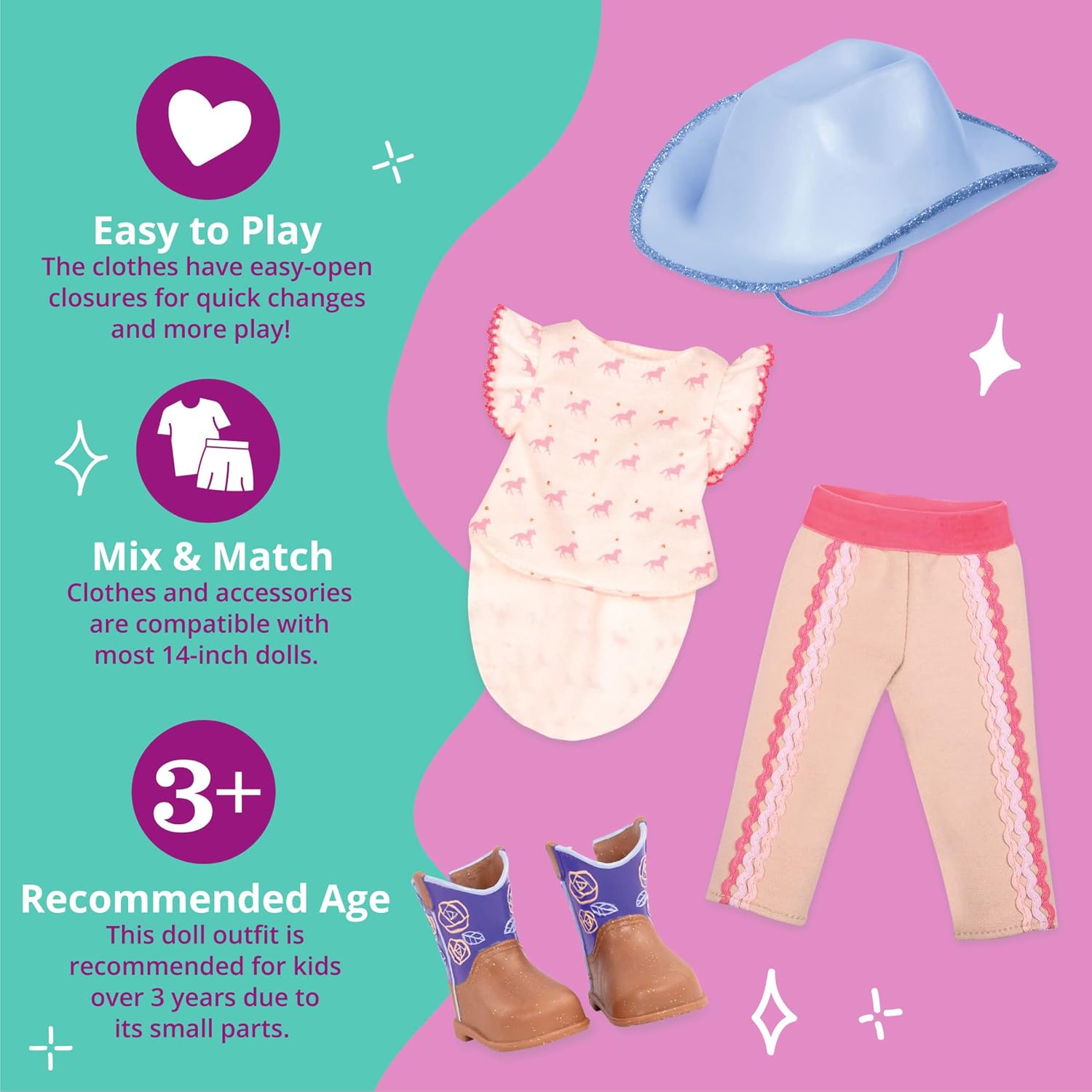 Glitter Girls – Riding at its Best Equestrian Outfit – 14-inch Doll Clothes – Toys, Clothes, and Accessories for Girls Ages 3 and Up