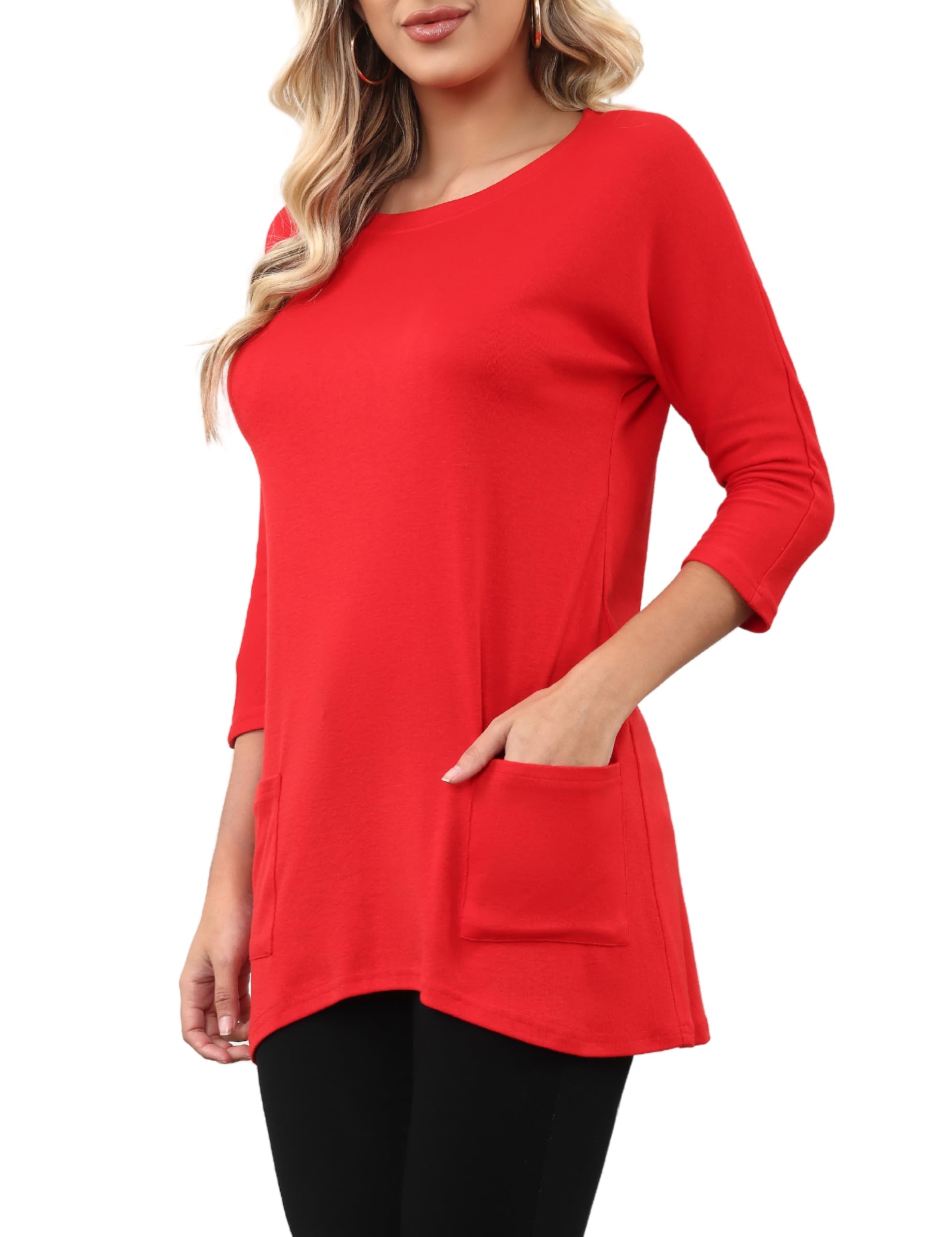 Melynnco Womens Tunic Tops to Wear with Leggings Casual Spring 3/4 Sleeve Long Shirts with Pockets