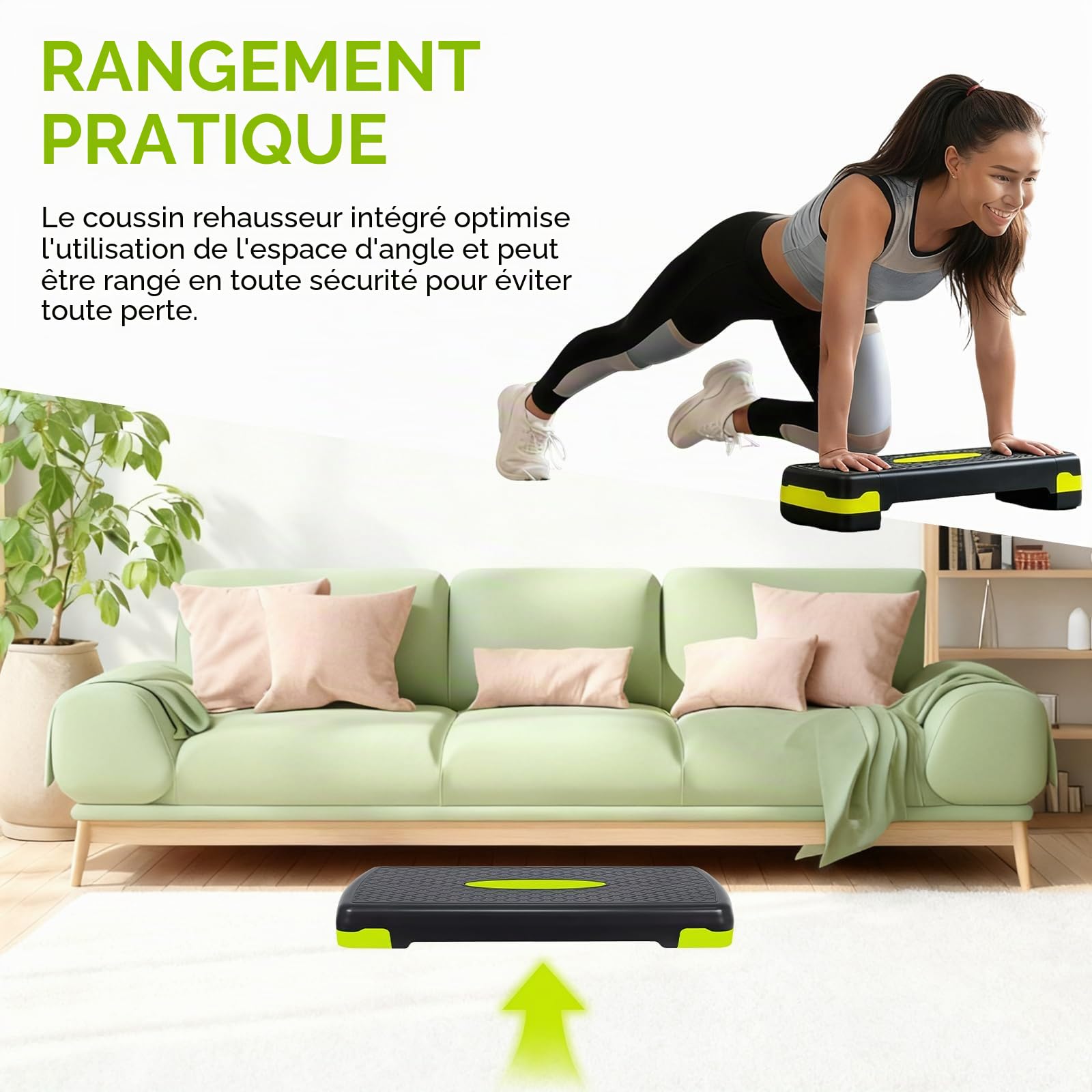 Stepper Fitness Aérobic Hauteur réglable,Basics Plateforme de Step Aérobique,Stepper d'Exercice Réglable Pour la Maison