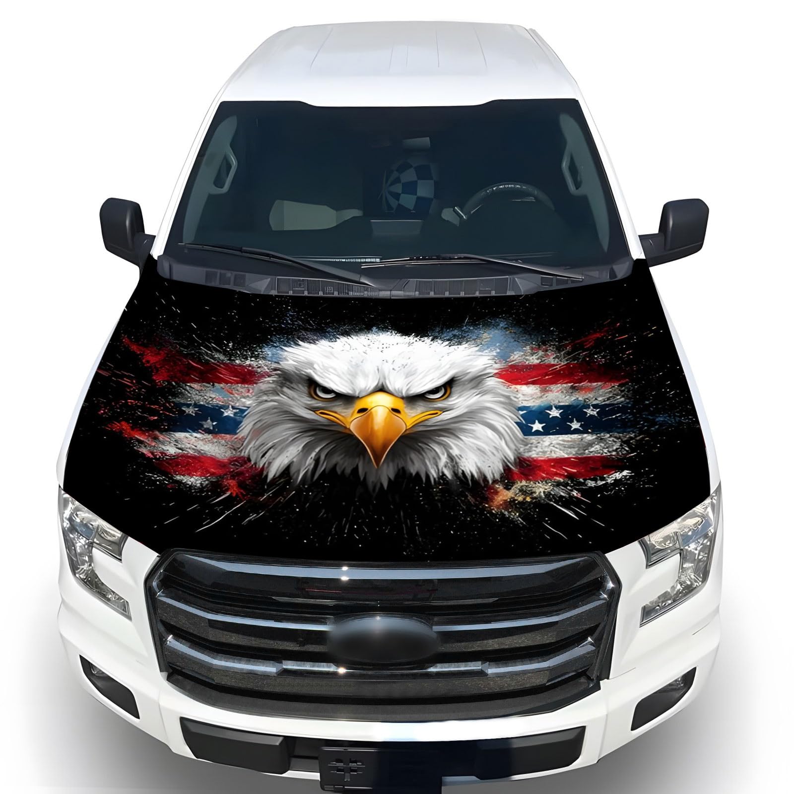American Car Hood Cover - 59x51 in Car Hood Cover Eagle Flag Bonnet Banner with 2 Adjustable Triangular Fasteners, Universal Fit for Trucks, SUV, Patriotic America Flag Cars Decor