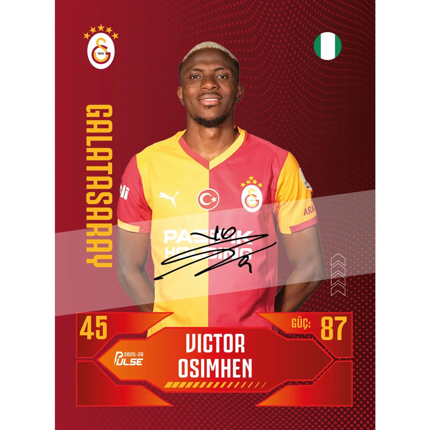 Galatasaray Cimbom Pulse Lot de 10 Cartes de Football à Collectionner 2025/2026 avec 1 Carte signée numérique – Articles de Fan Boîte à Collectionner – Osimhen Icardi Sané