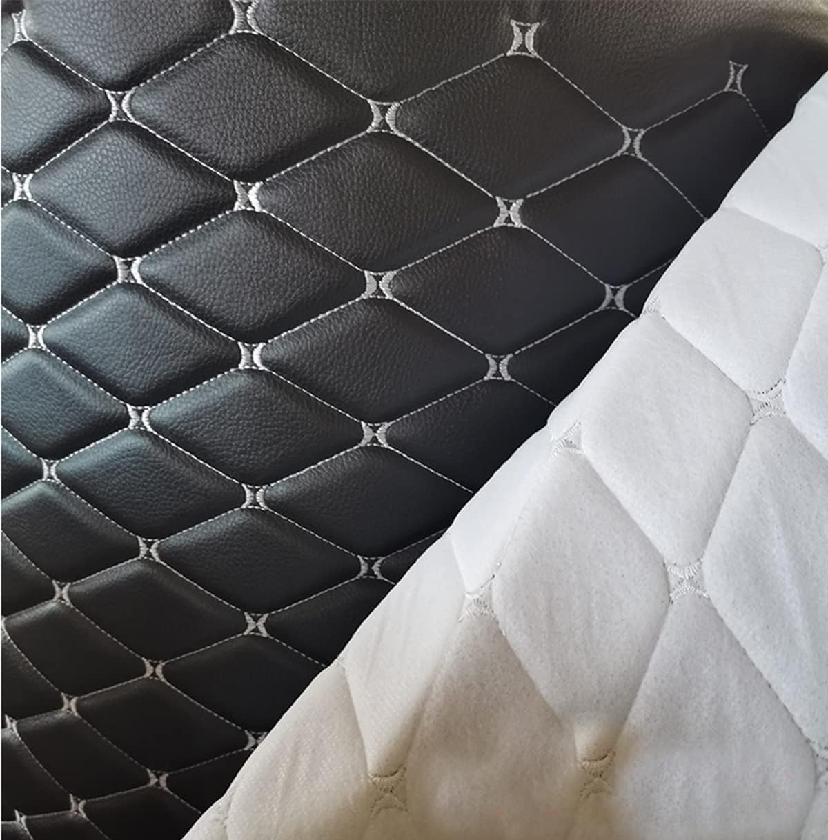 Diamond Faux Leather Vinyl Quilted Foam Fabric with 1/4" Thick Foam Backing for Upholstery Car Headliner Headboards Furniture DIY Projects,60" x 39.37" (Black&White)