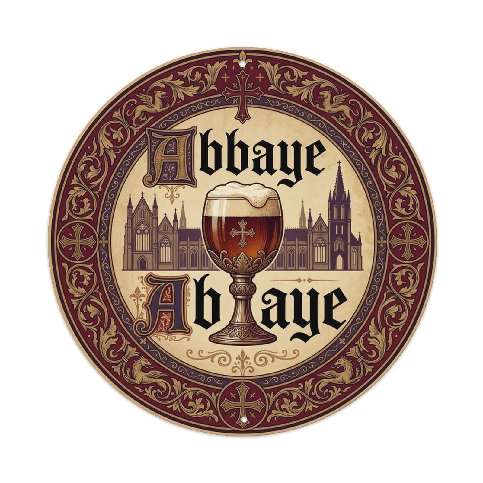 Belgian Abbey Ale Heritage Beer Pub Brewery Hops Malt Metal Tin Sign