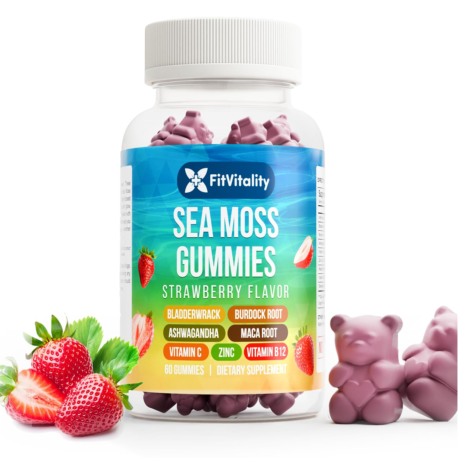 60 Sea Moss Gummies. 9-in-1 Formula. With Ashwagandha, Burdock, Elderberry. — Amazon image 8