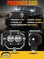 Vista 3 de MAYELLO - Barras de luz LED cuadradas de 4 pulgadas - 60W de haz blanco para caminos fuera de carretera y luces antiniebla - 6500K 10000LM IP68