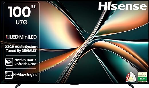 Hisense 253 cm (100 inches) U7Q Series 4K Ultra HD Smart QLED Mini LED TV 100U7Q (Black)